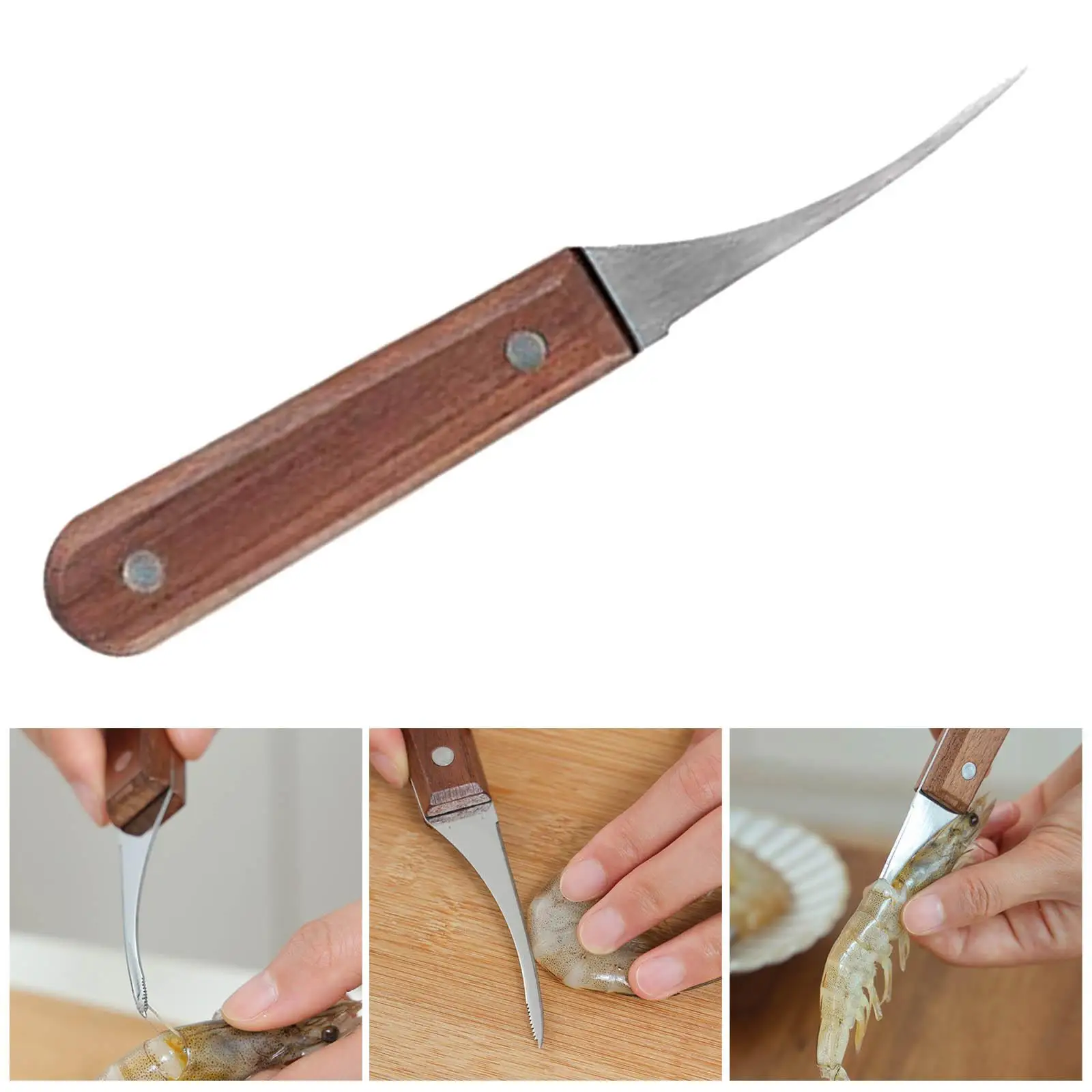 Shrimp Peeler Crab with Wooden Handle Prawn Deveiner Stripper Separator