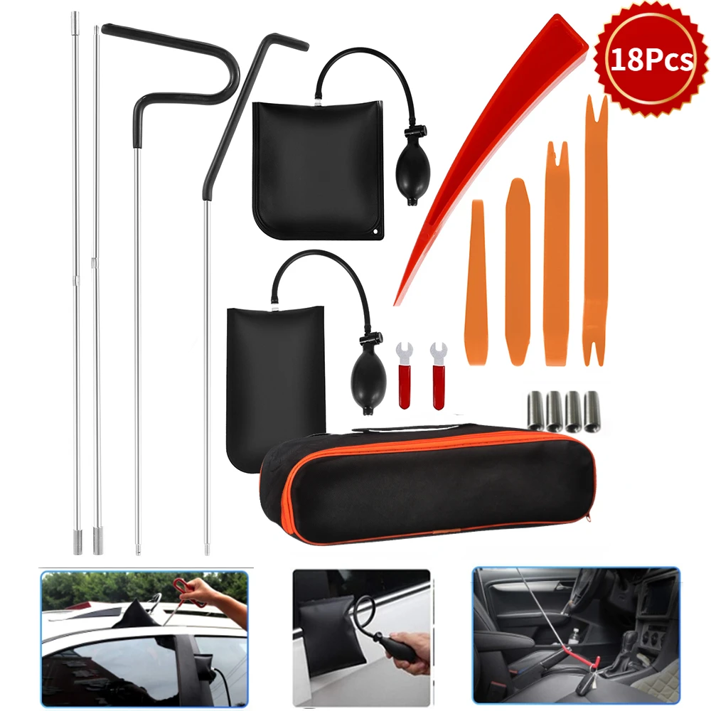 Car Tool Car Window Door Key Anti Lost Kit Inflatable Air Pump Air Wedge  Non Marring Wedge with Long Reach Grabber for Car Truck