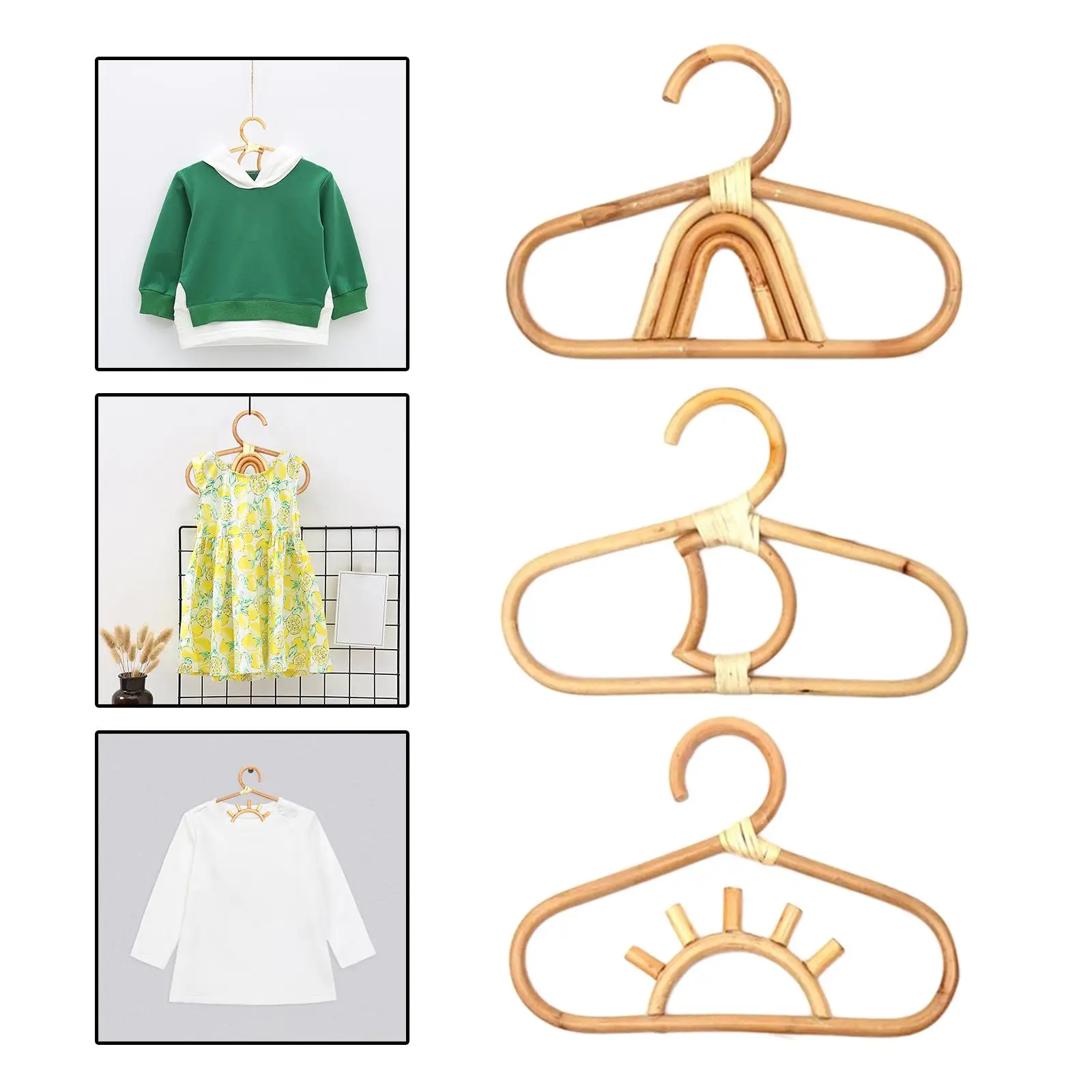 3 Pcs Kids Clothes Hanger Room Rattan Organizer Smooth Bamboo Coat Hangers Rack Clothes Hat Room Decor for Children Kids Baby