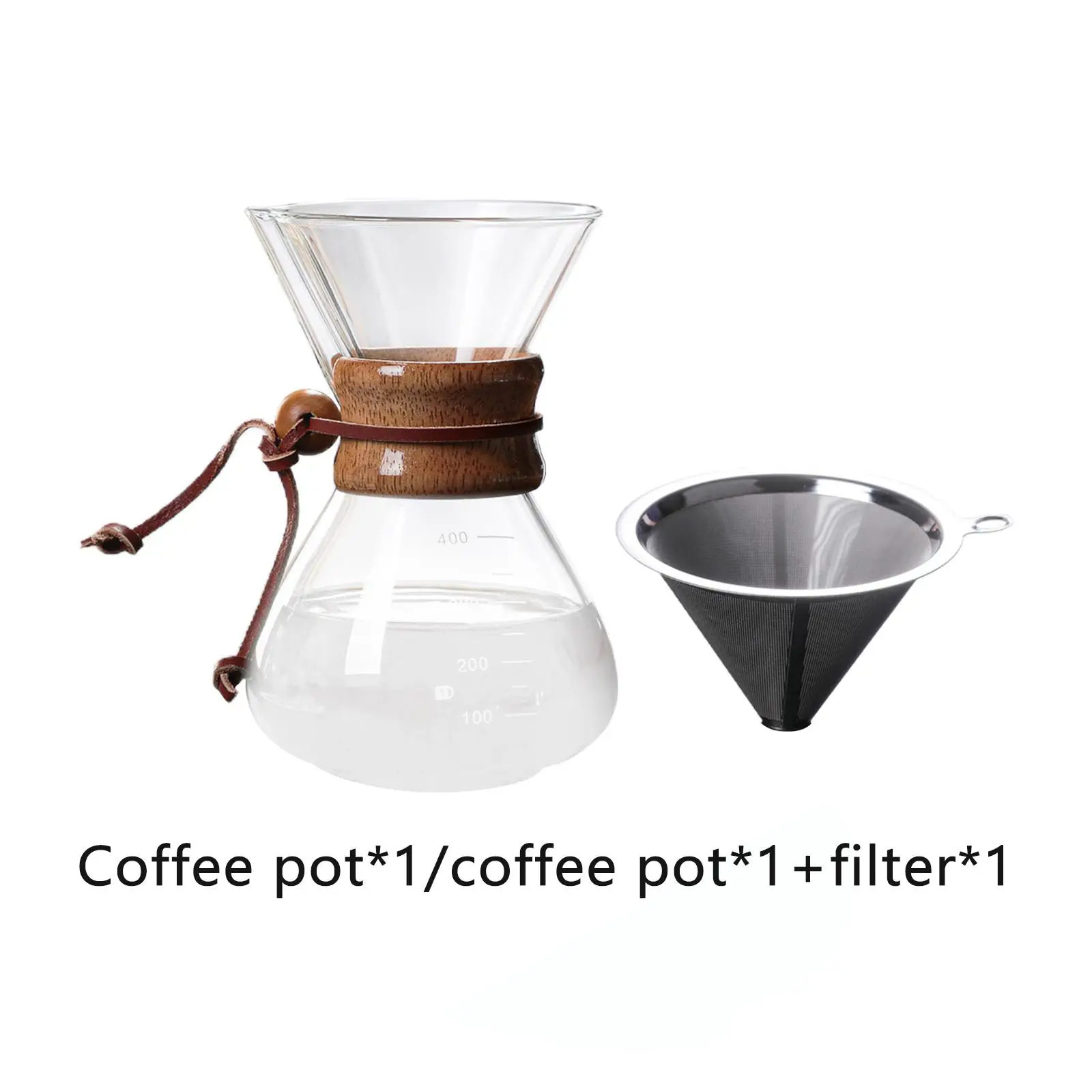 14 oz Pour Over Coffee Maker with Scale Reusable Filter Glass Carafe Glass Coffee Pot