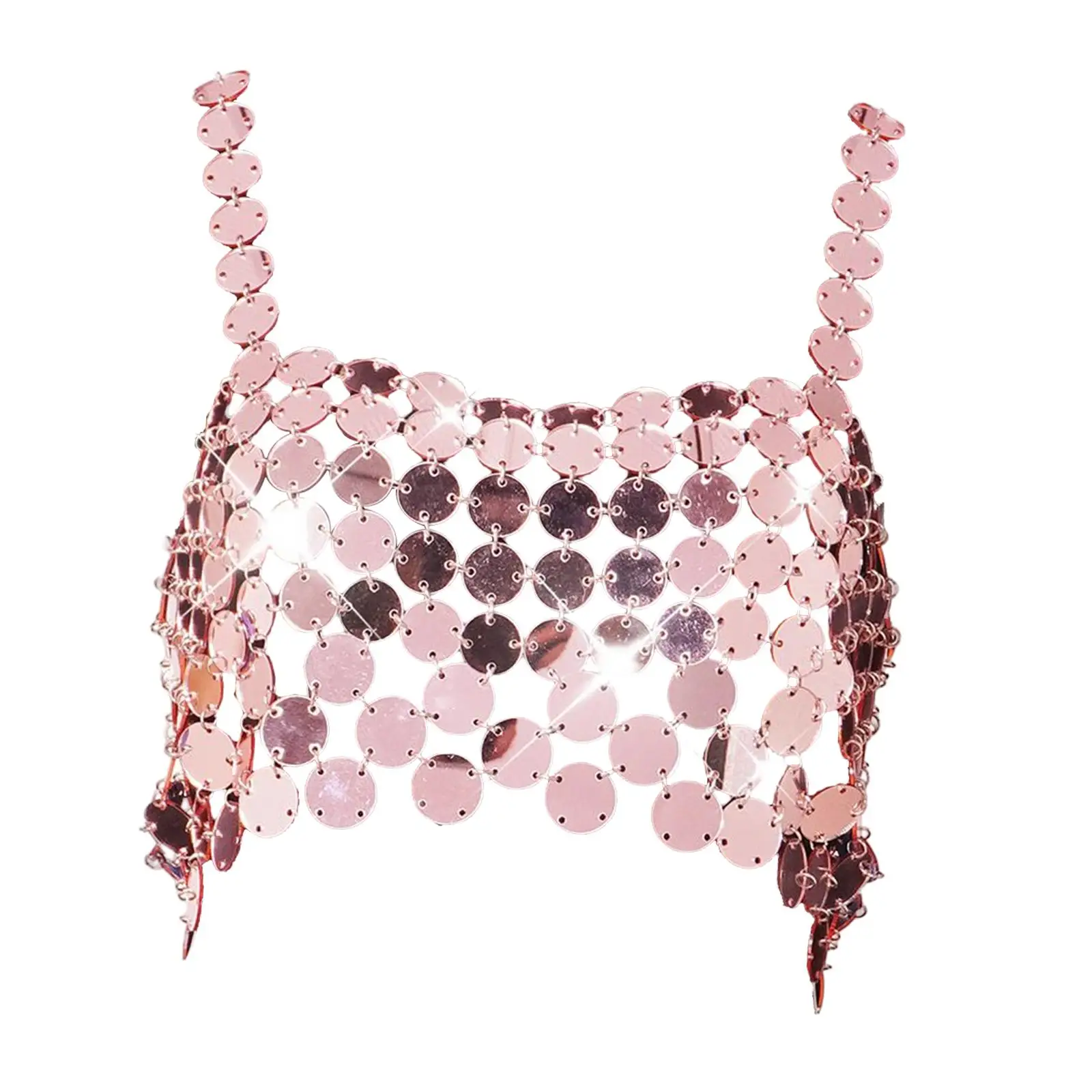 Sequin Crop Top Party Trendy Beach Bling Halter Bra Top Festival Shiny Sequin Halter Vest Metal Chain Top Hollow Out Outfit