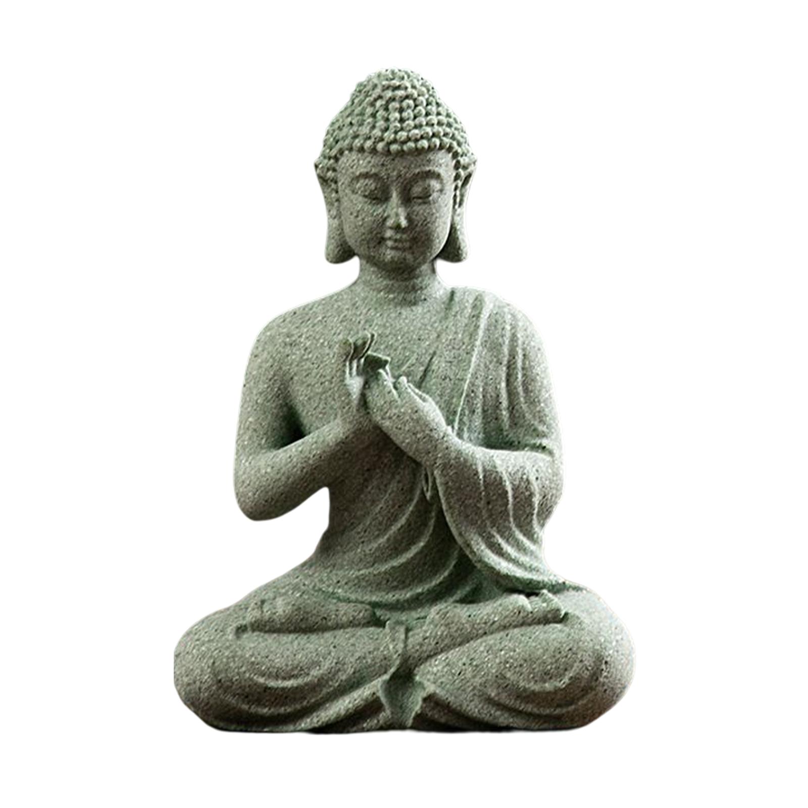 Sandstone Buddha Statue Decorative Decor Ornament Oriental Rustic for Home