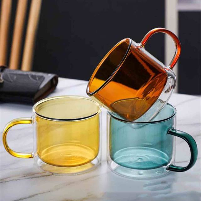 Tazas de café de de 8 , vasos transparentes de doble pared, cristalería  aislada con asa, taza de té Macarena tazas de doble pared