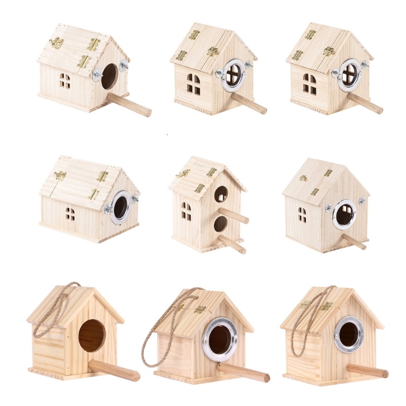 Title 2, Bird Breeding Box Hanging Wood Nest Parrot Hous...