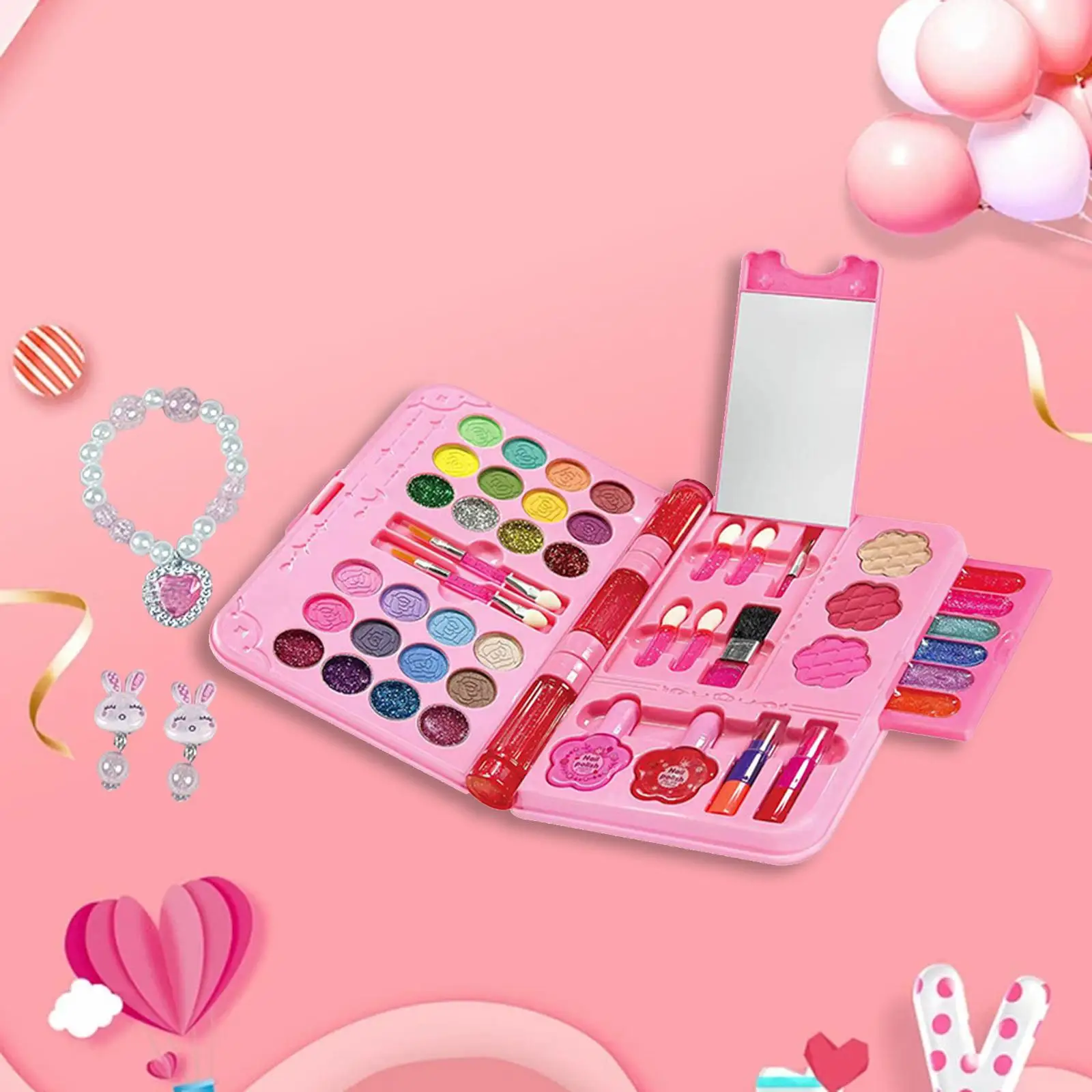 Cosmetic Toy Beauty Set Portable Playset Role Playing Toy Dresser Toy Washable Makeup Beauty Box for Girls Toddlers Children