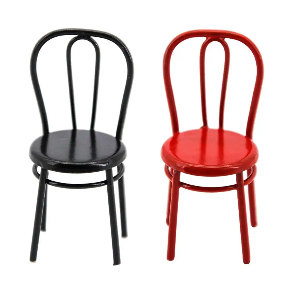 1:24 Hand Painted Metal Dollhouse Miniature Dining Chair Toy Simulation Furniture for Children Gift
