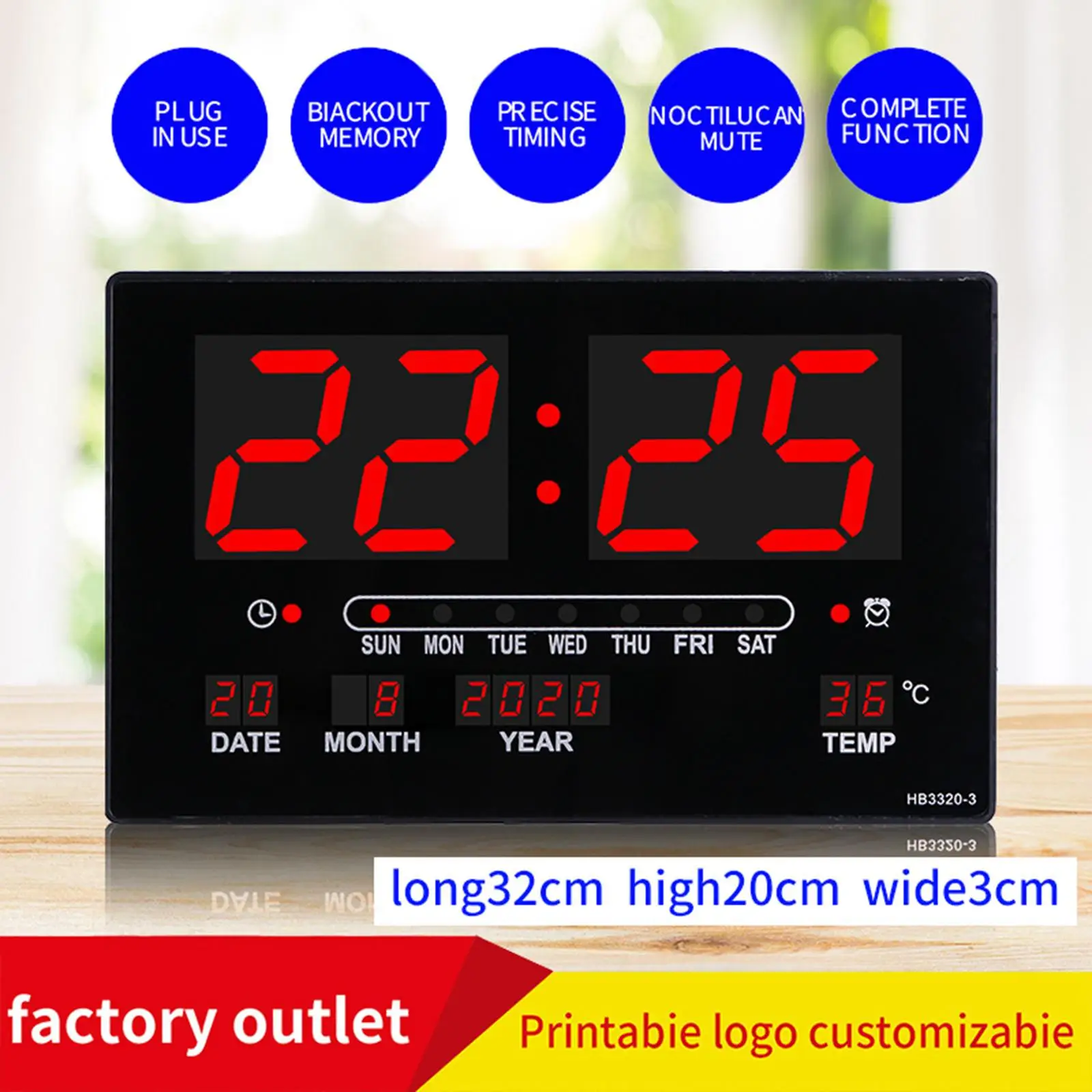 Modern Digital Wall Clock Calendar W/ Indoor Temperature Housewarming Gift Alarm Clocks for Office Home Decoration Gym Training