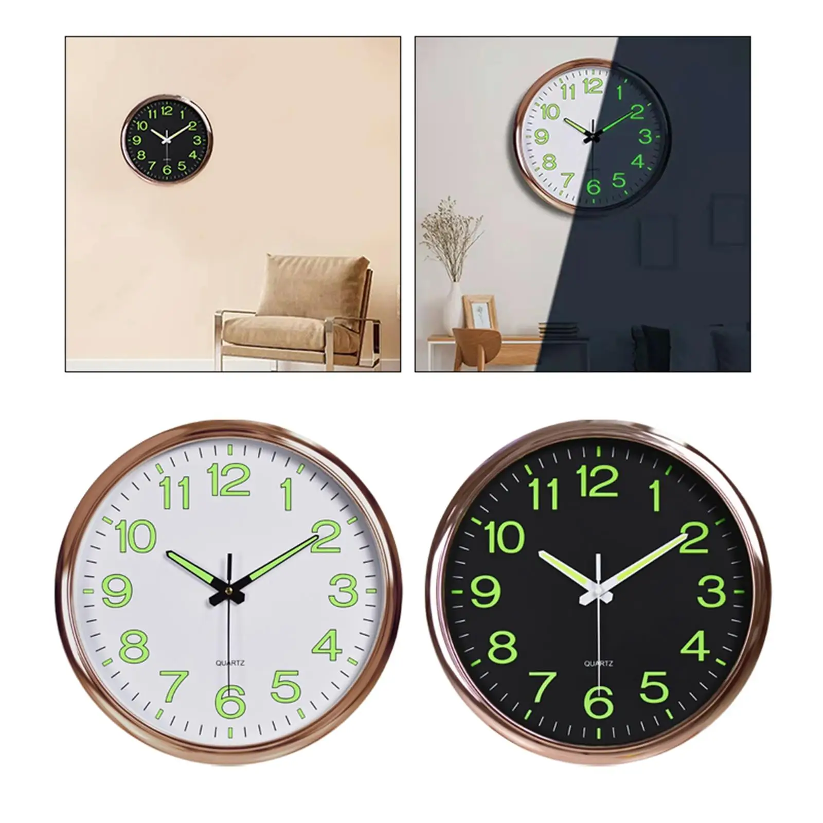 Quartz Clocks Night Light Non Ticking Battery Operated Luminous Wall Clock