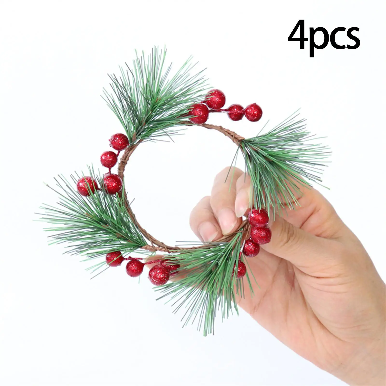 4 Pieces Candle Wreaths Candle Holder Stand Small Wreath Garland Candle Rings for Dinner Table Holiday Party Decor Accents