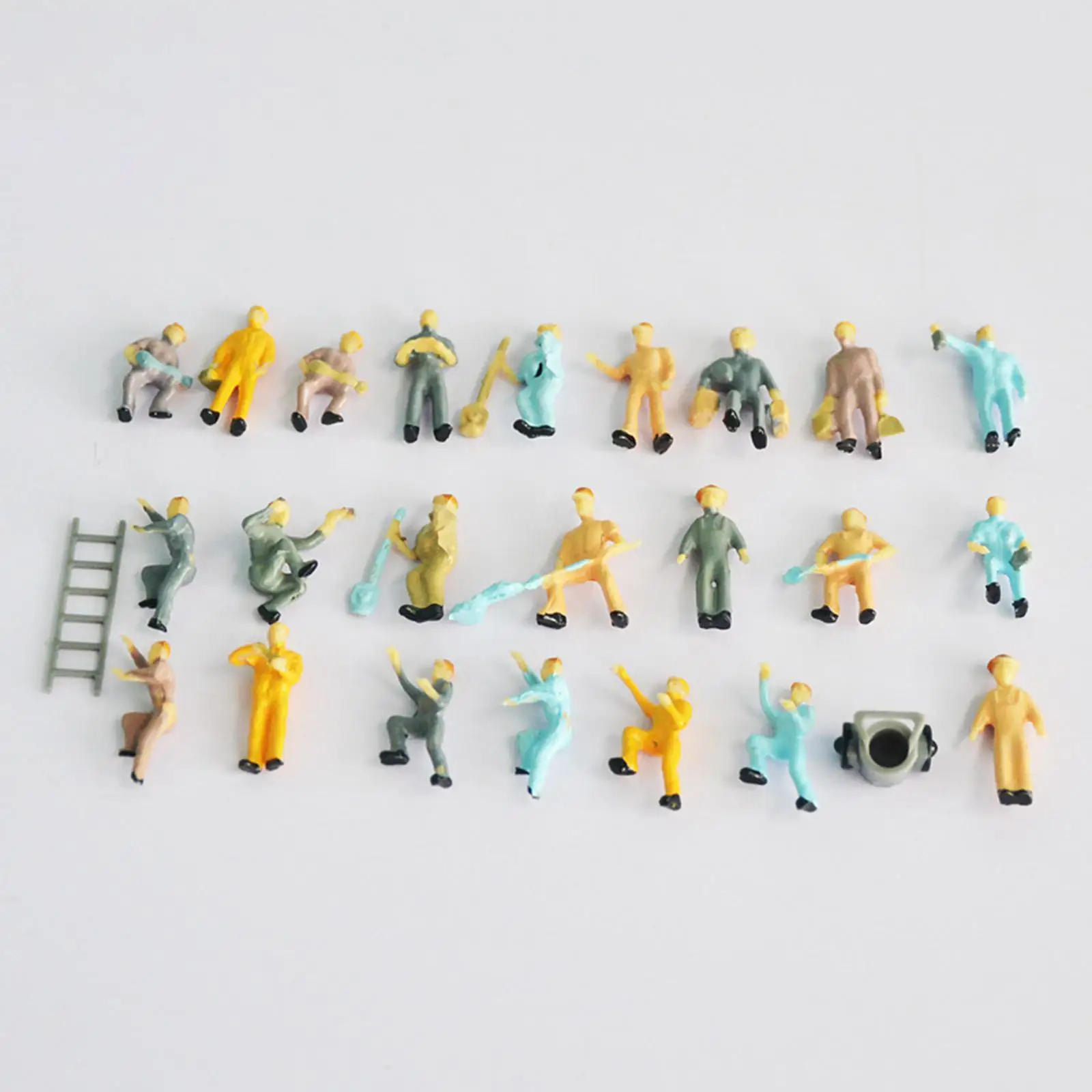 25x 1/87 Mini Railroad Worker Figure with Tools Building Toys HO Gauge Sand Table Scene Hand Painted Figurines Supplies Decor