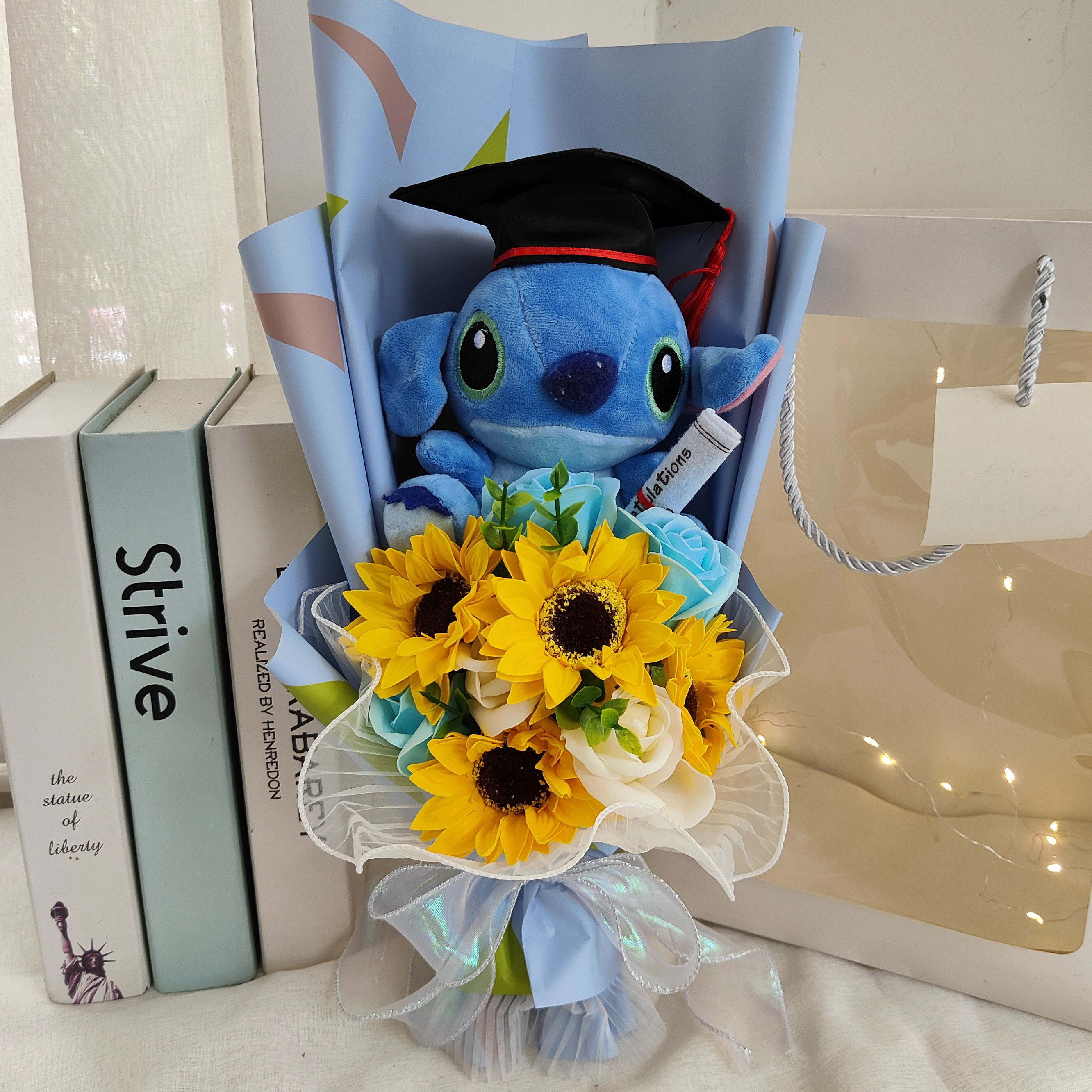 Christmas gift stitch plush toys with soap flower cartoon bouquets stitch  stuffed animal creative gifts birthday - AliExpress