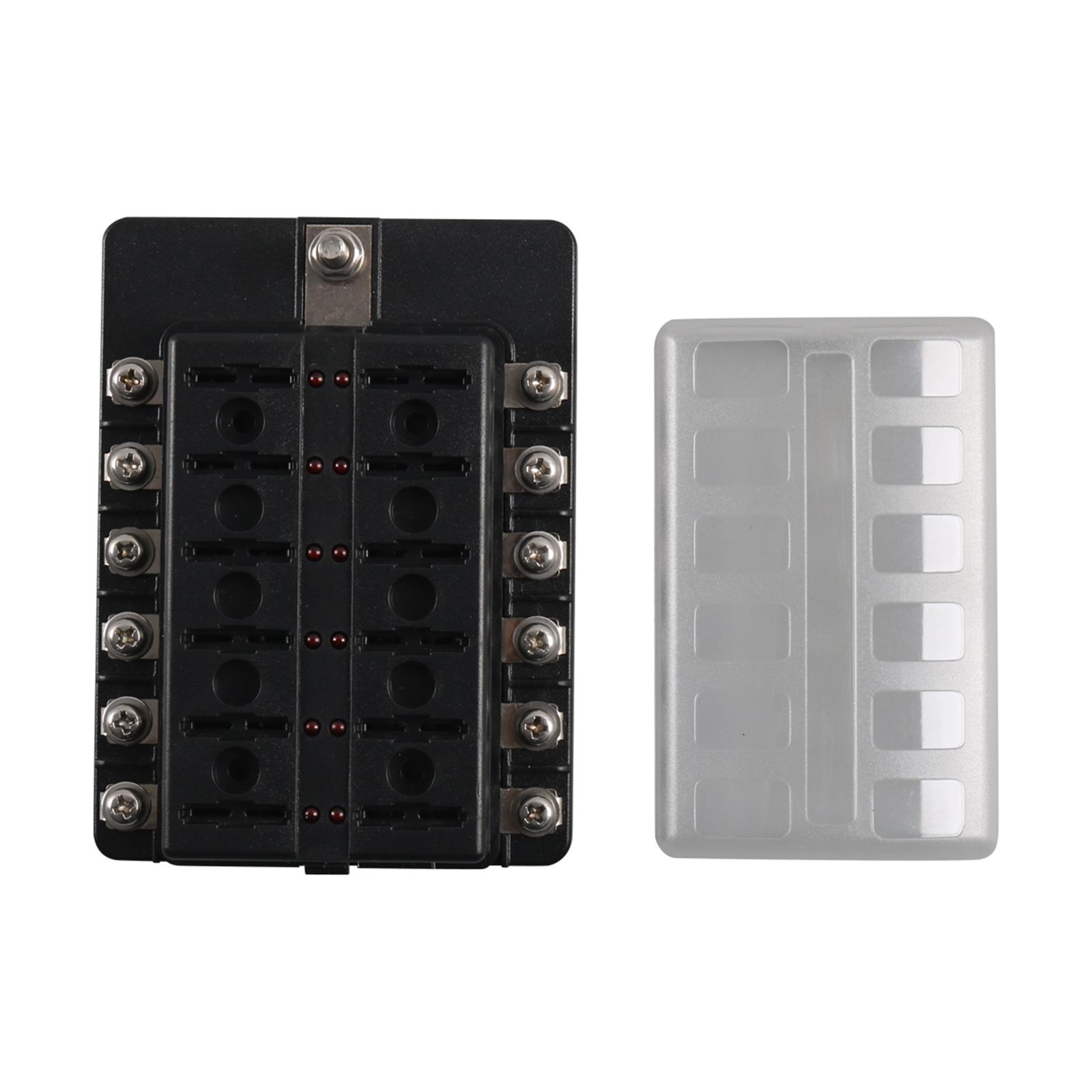 12 Way Fuse Block with LED Indicator Bolts Terminals 32V for Boat Truck