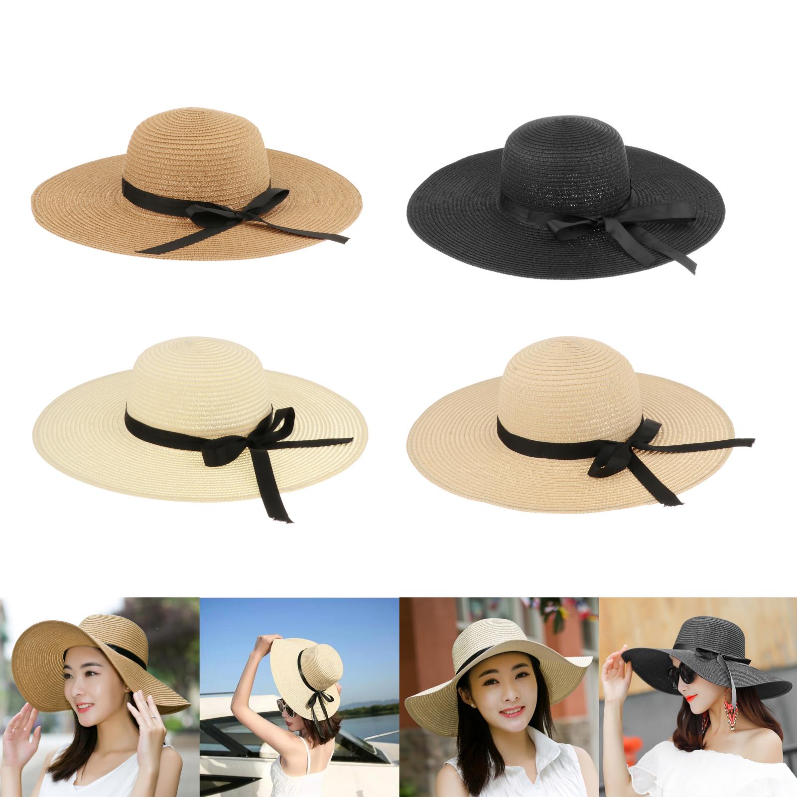 Women`s Summer Bow Large Floppy Folding Wide Brim   Beach Hats