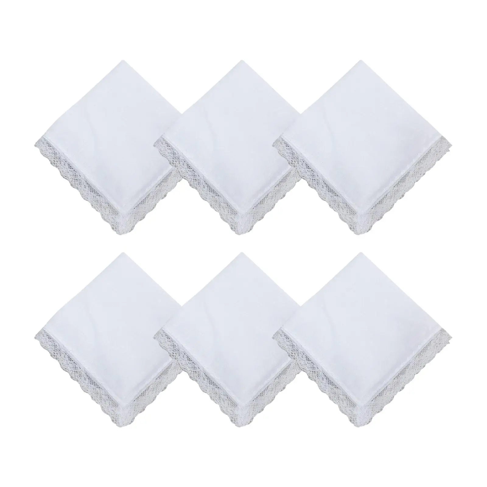 6 Pieces Pure White Cotton Handkerchief Washable DIY Painting with Lace Edge Kerchiefs for Men Ladies Women Children Christmas