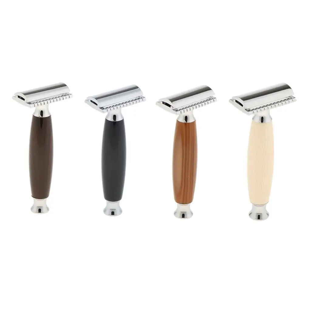 Men`s Double Edge Safety Shaving Alloy Classic Wooden Handle