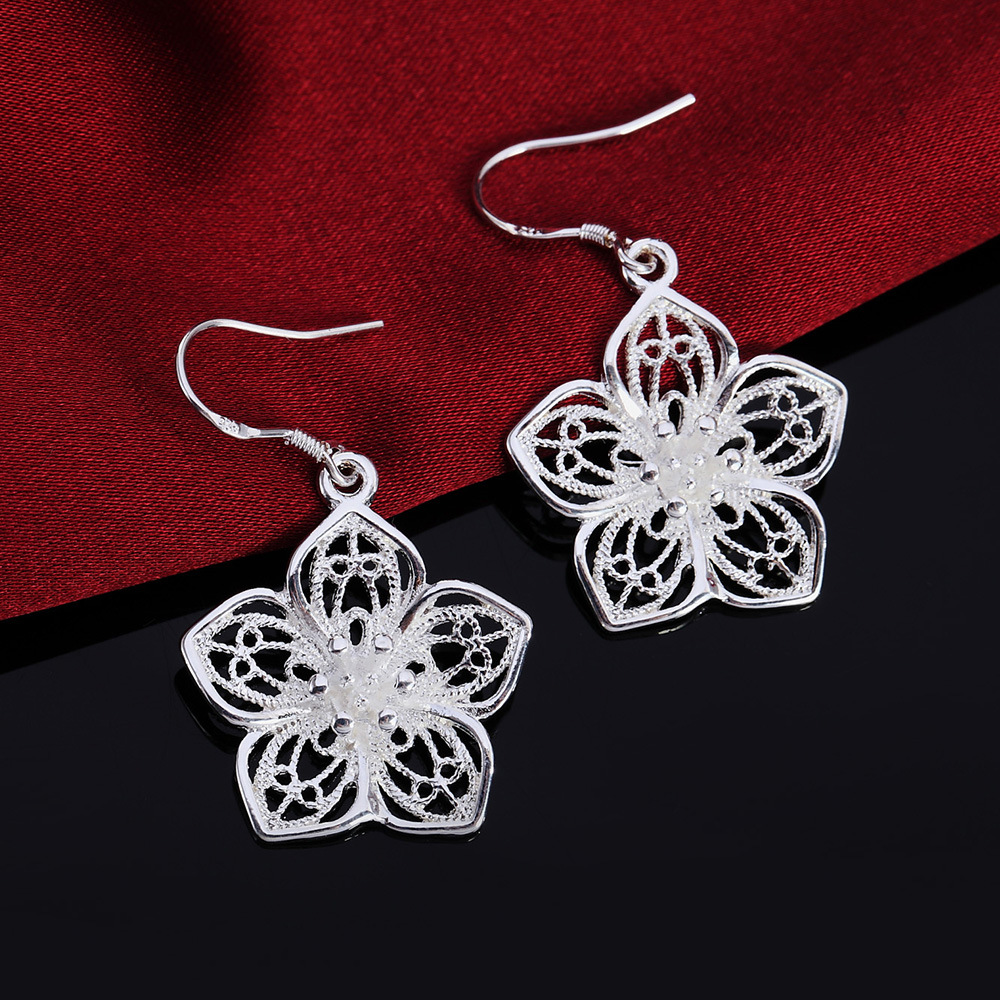 Hot High Quality Retro Pretty Flowers Silver color Earrings for women Fashion luxury party wedding Jewelry fine gifts