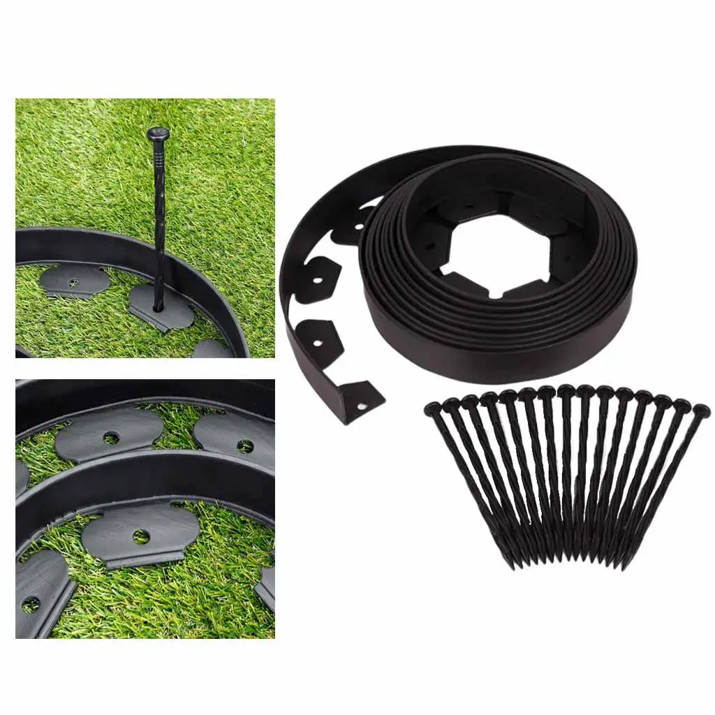 5M Fixed Garden barrier Lawn Grass Plastic Edging Border landscape with 15 Anchoring Solid Pegs Easy Install Insert Lawn Border