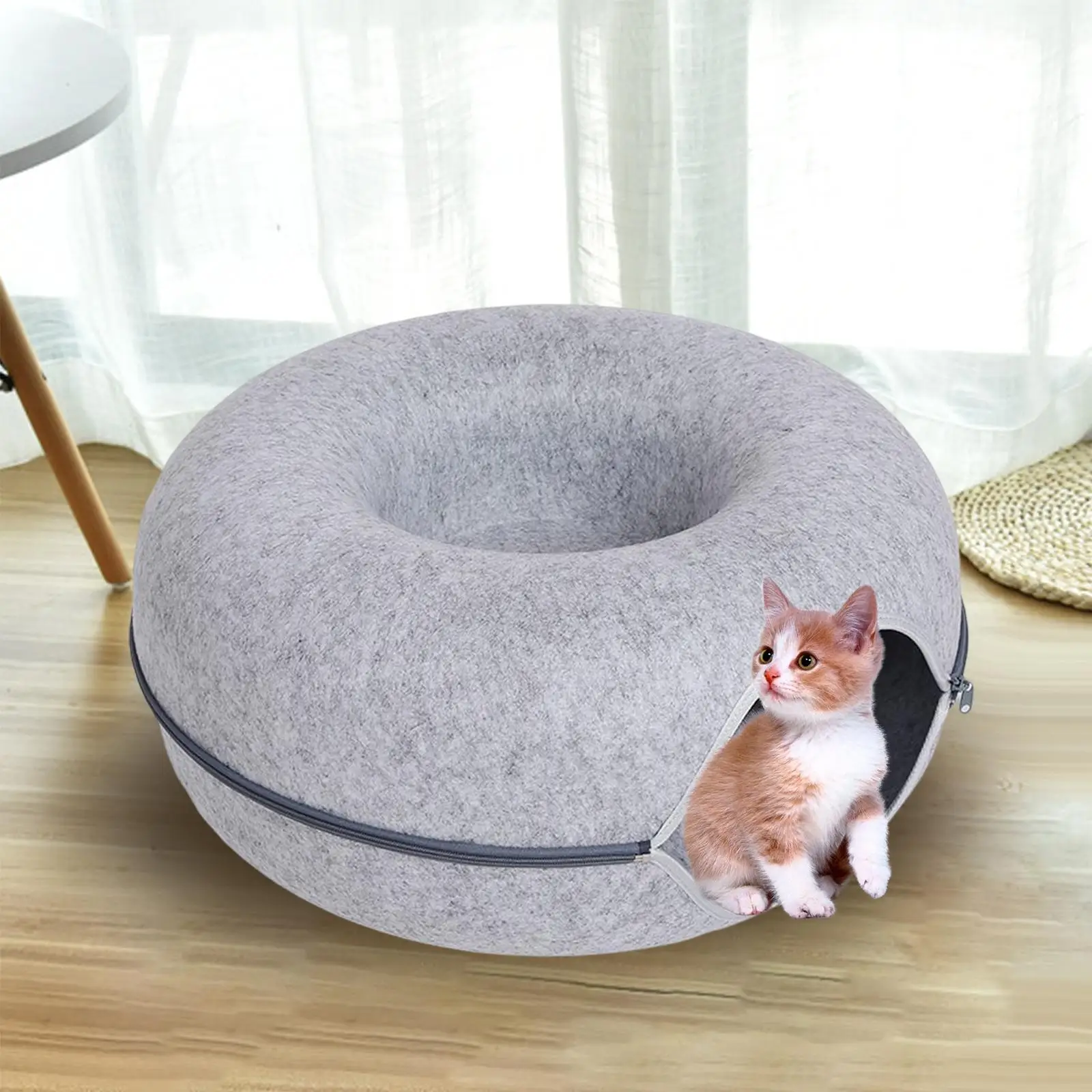 Premium Felt Cave for Cat Breathable Indoor Cats Scratch Resistant Four Seasons Available Kitten Save Space Zipper Nest Tunnel