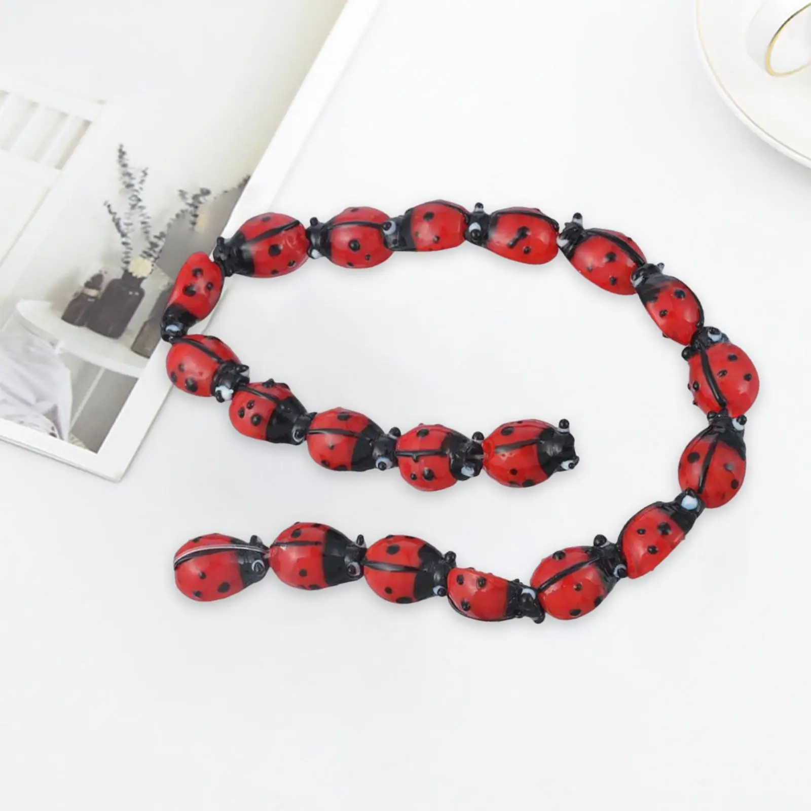 Cute Beetle Spacer Beads Set Crafts Carved Accessories Supplies Charm Red for Craft Making Decoration Pendant Halloween Earrings