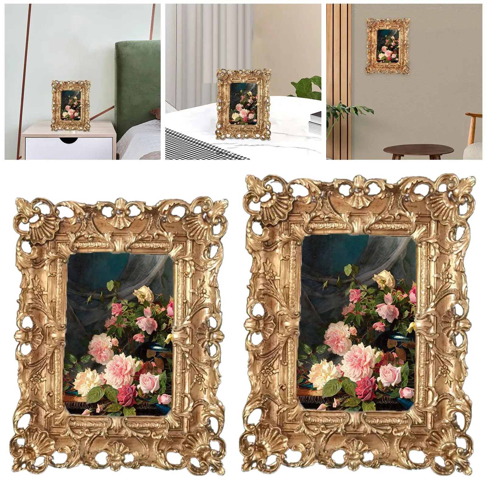 Antique Gold Picture Frame Wall Desktop Free Standing Baroque Picture Holder