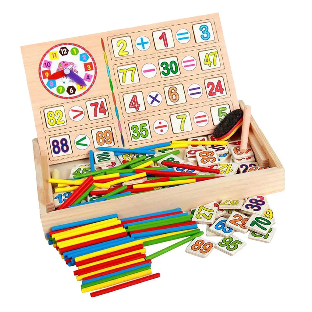 Wooden Blocks Montessori Educational Toys, Mathematical  Stick Building  Wooden Number Cards And Counting Rods