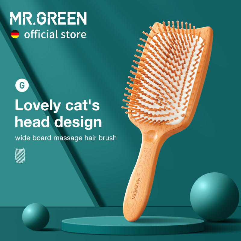 Best of MR.GREEN Hair Brush Wide Board Massage Natural Beech Cat's Head Design Comb Gasbag Hairbrush For Dry Wet Hair Detangler Women Reviews & Tips