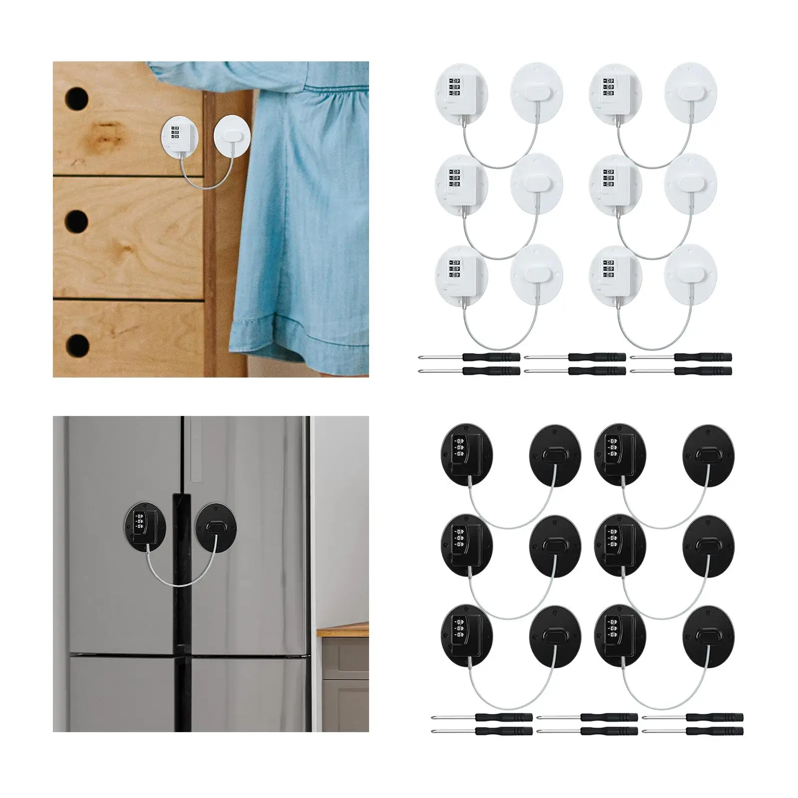 6 Pieces Drawer Locks Combination Child Safety Locks Child Safety Cabinet Lock for Refrigerators Drawers Cabinets Window Doors