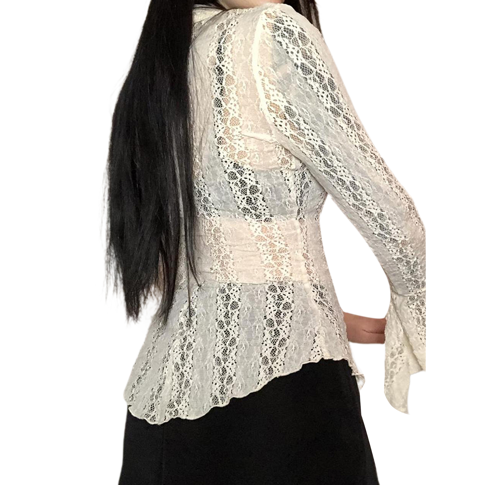 Title 2, Retro Fairycore Grunge Lace Crop Top Chic Donna...