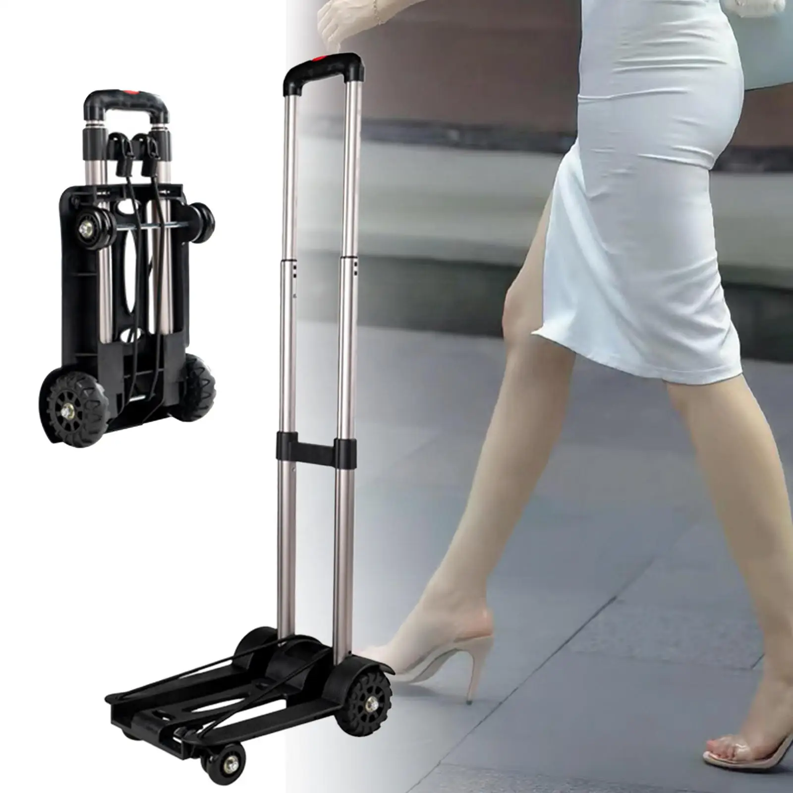 Folding Hand Truck Utility Cart with 2 Rubber Wheels with Telescopic Handle Portable Moving Luggage Cart for Travel Household