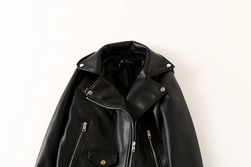 Women Black Leather Jacket Spring Autumn Lapel Short Moto Biker Coat Female Slim Long Sleeve Streetwear Faux Leather Jackets