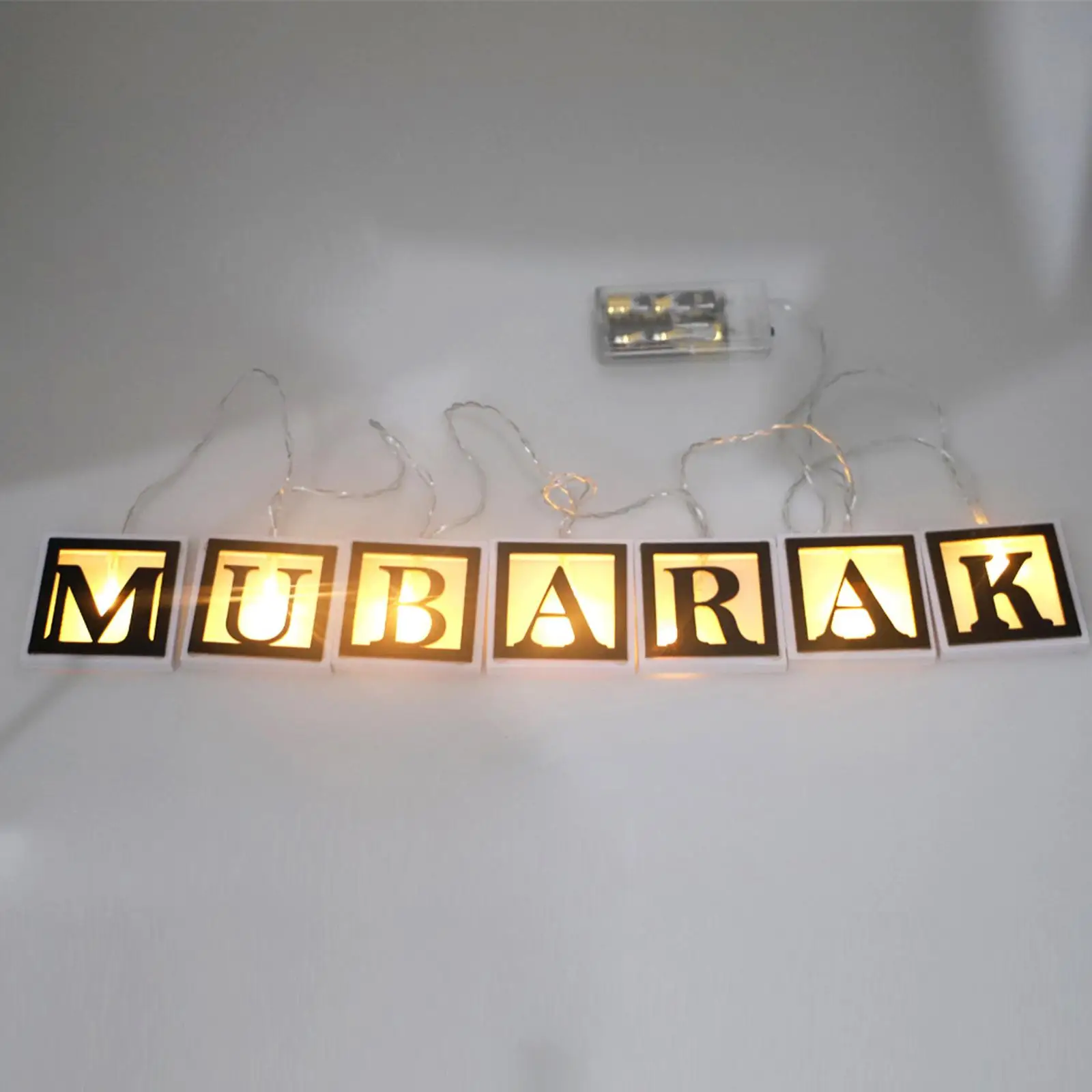 LED Eid Mubarak Ramadan String Lights Battery Powered Wood  Lantern for Festival Indoor Outdoor Home Backyard Bedroom