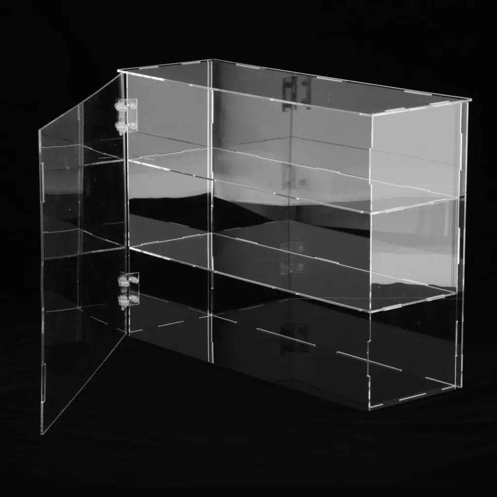 Clear Acrylic 3 Shelf Display Case Storage Organizer Box with Front Door