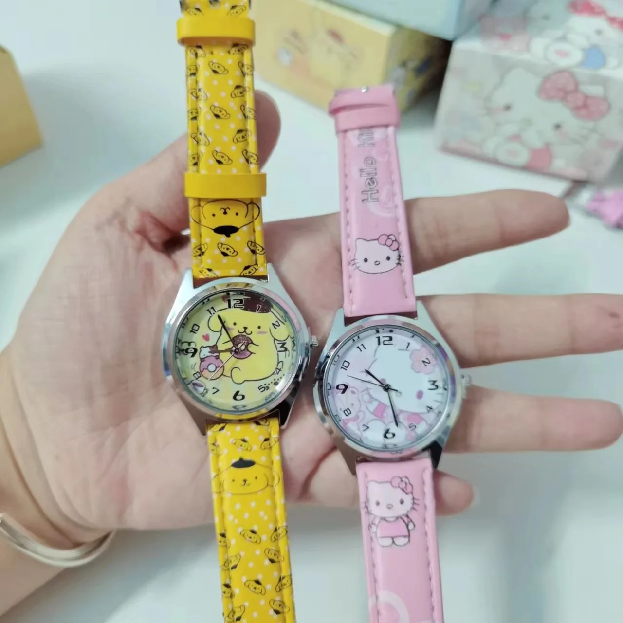 Kožené elektronické hodinky Anime Sanrio Pu Kulomi Big-Eared Dog Melody Dětské hodinky dárek s dárkovou krabičkou