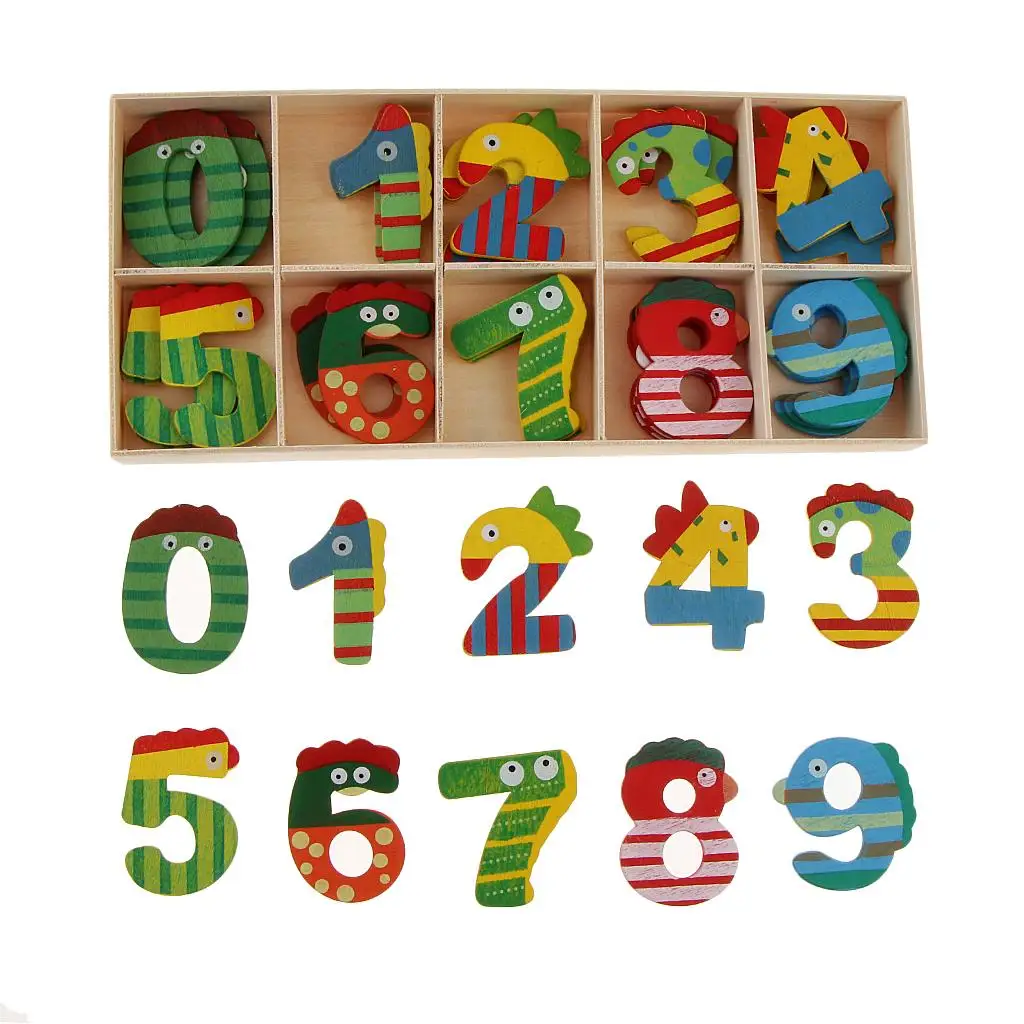 40Pcs Wooden Craft Number for Kids Learning Toys with Storage Tray