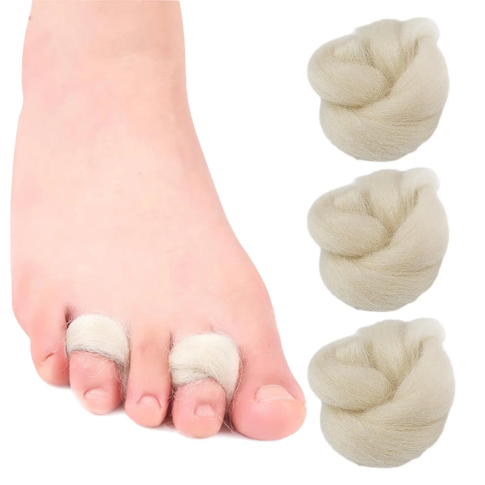 3 Count Wool Feet Cushioning Toe Separator Natural Reduce Soreness Versatile Hiking Blister Pads