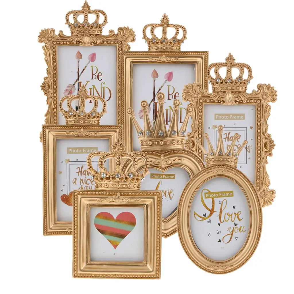Elegant Luxury Western Style Gold Crown Photo Frame Ornate Antique Decor