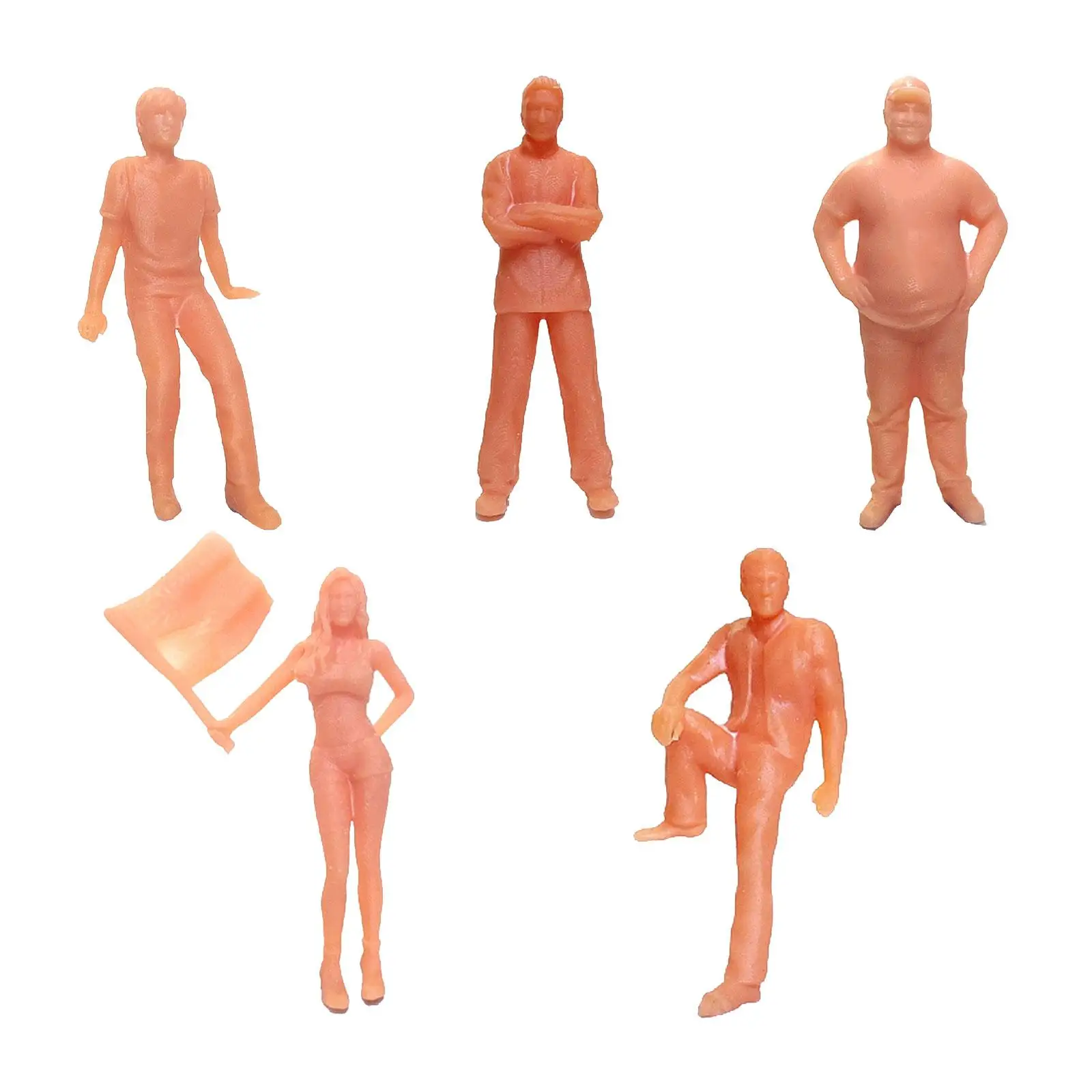 5Pcs 1/64 Figures Set Assorted Poses Unpainted Figures Tiny People for Architectural Layout Project Diorama Sand Table Decor