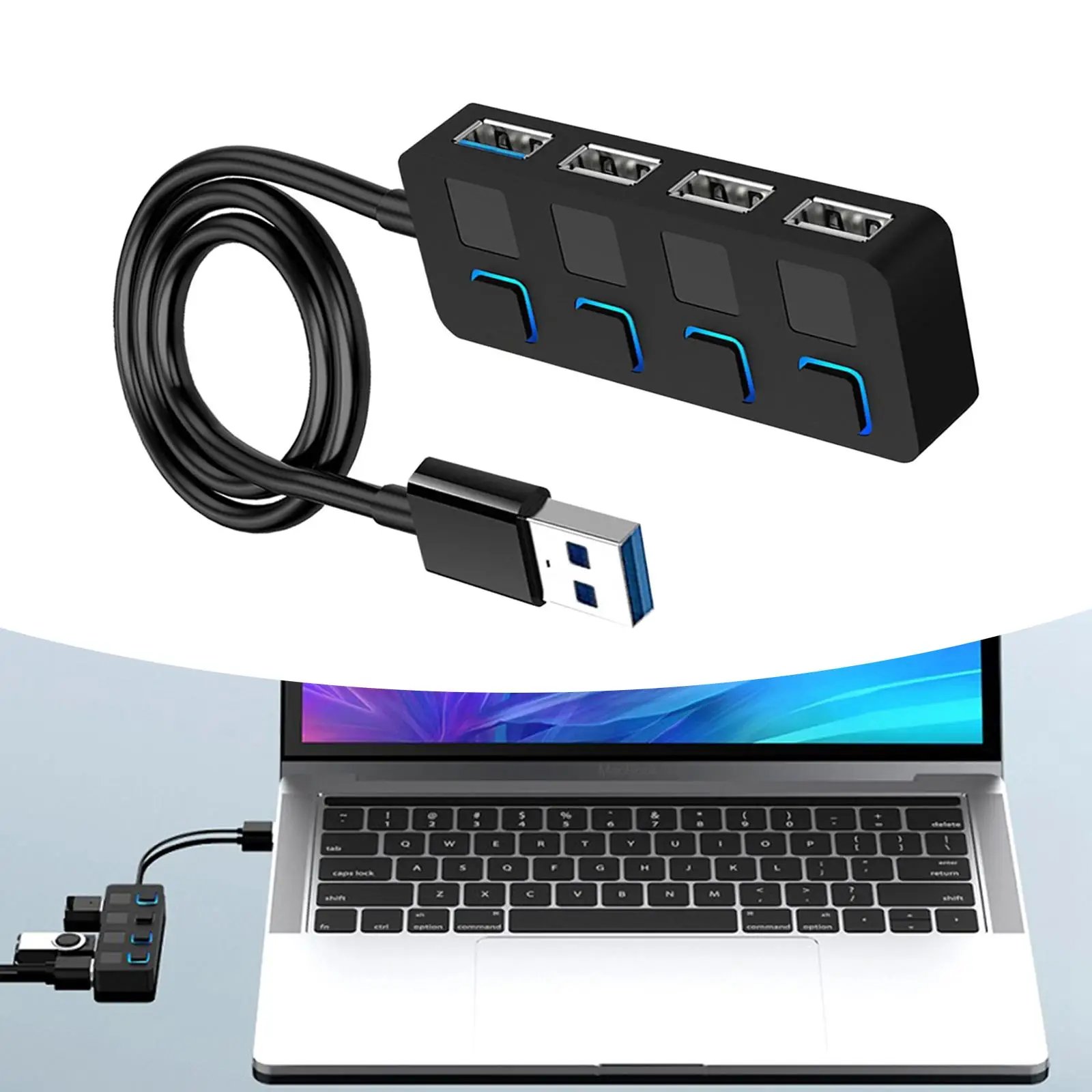 Slim 4 Port USB 3.0 Hub with Individual LED Power Switches Compact Data USB Hub for MacBook Mobile HDD for Mac Mini PC for iMac