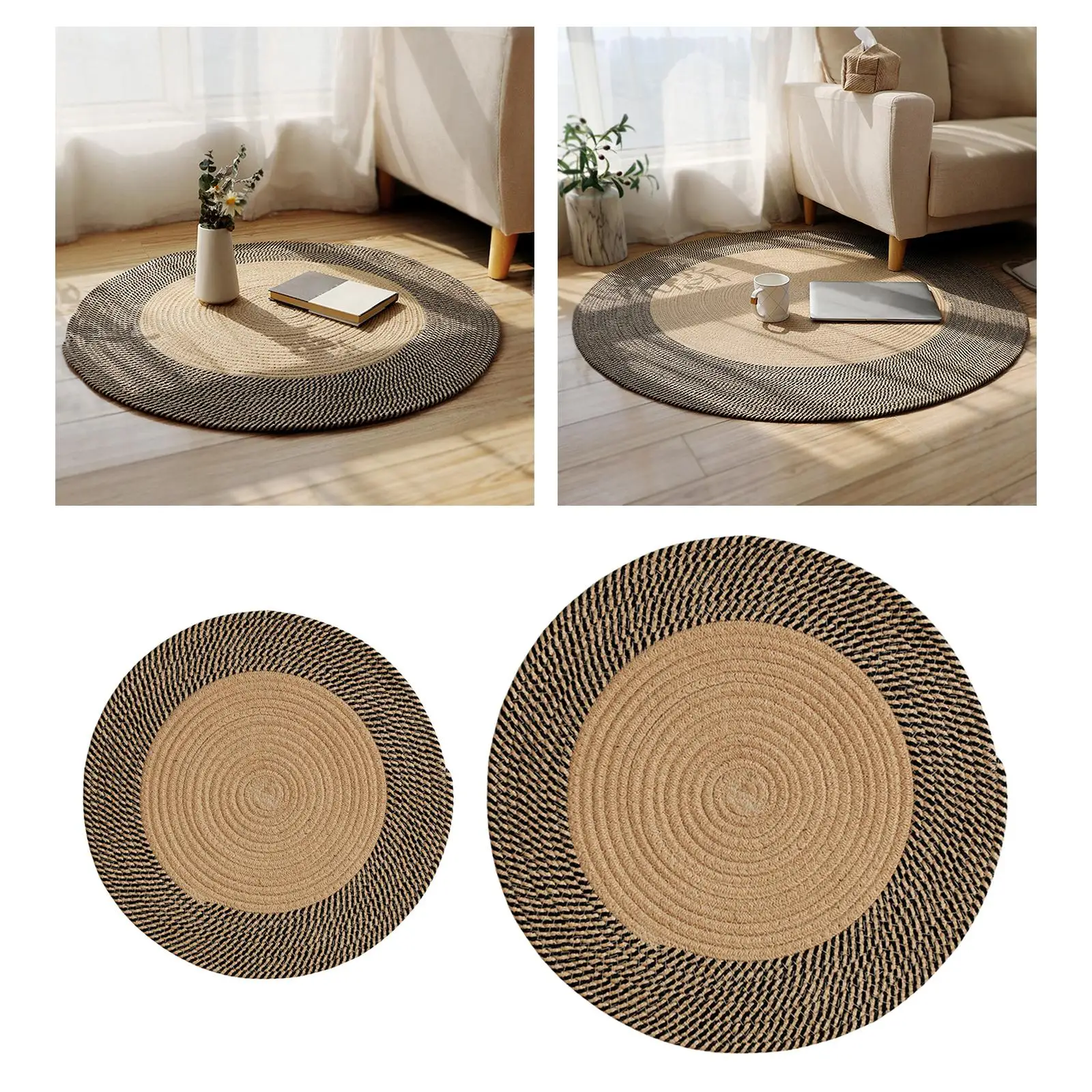 Round Handwoven Jute Braided Rug Reversible Area Rugs for Bedroom Home Decor