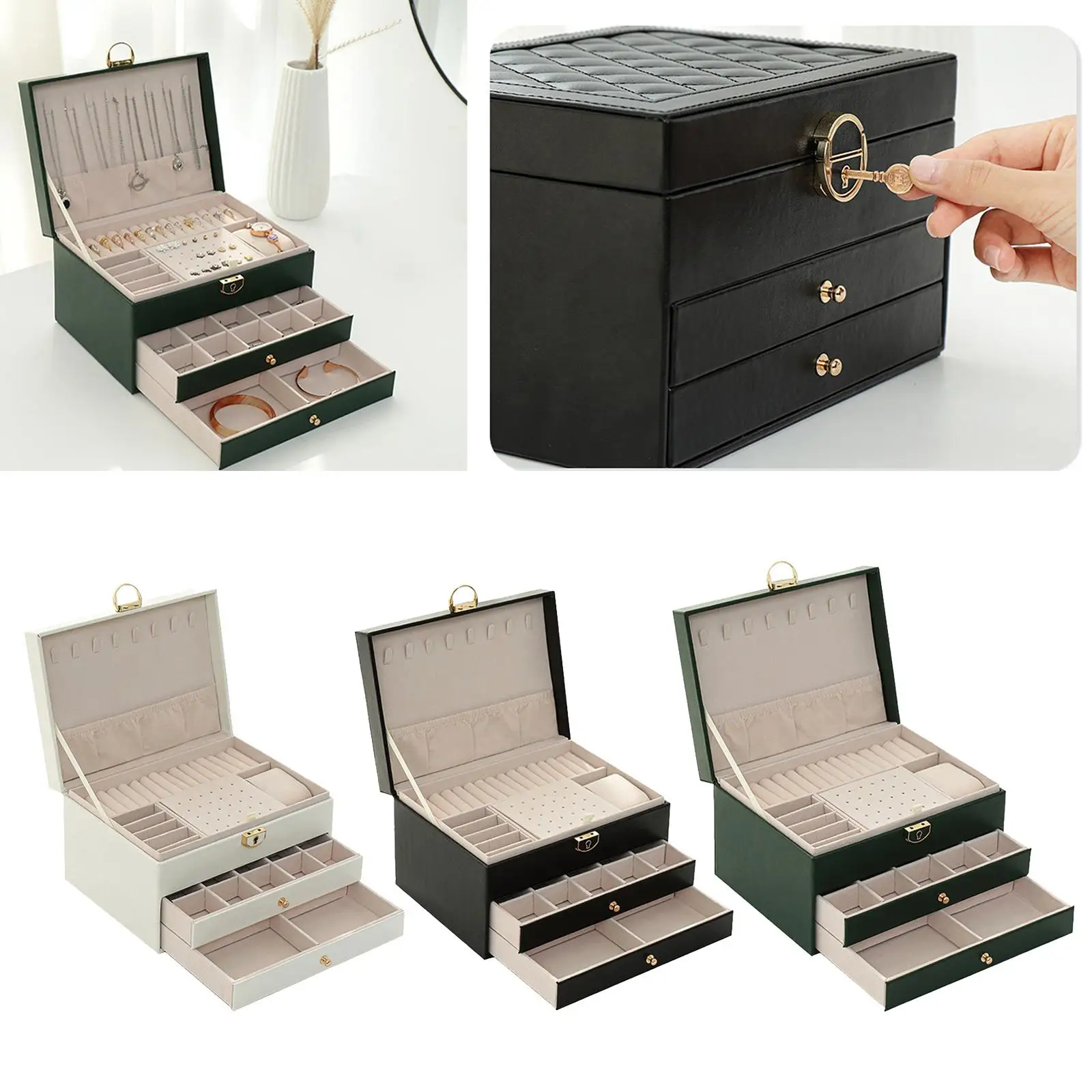 Jewelry Organizer Portable Large Vintage Box for Necklace Ring Earrings Women Girl