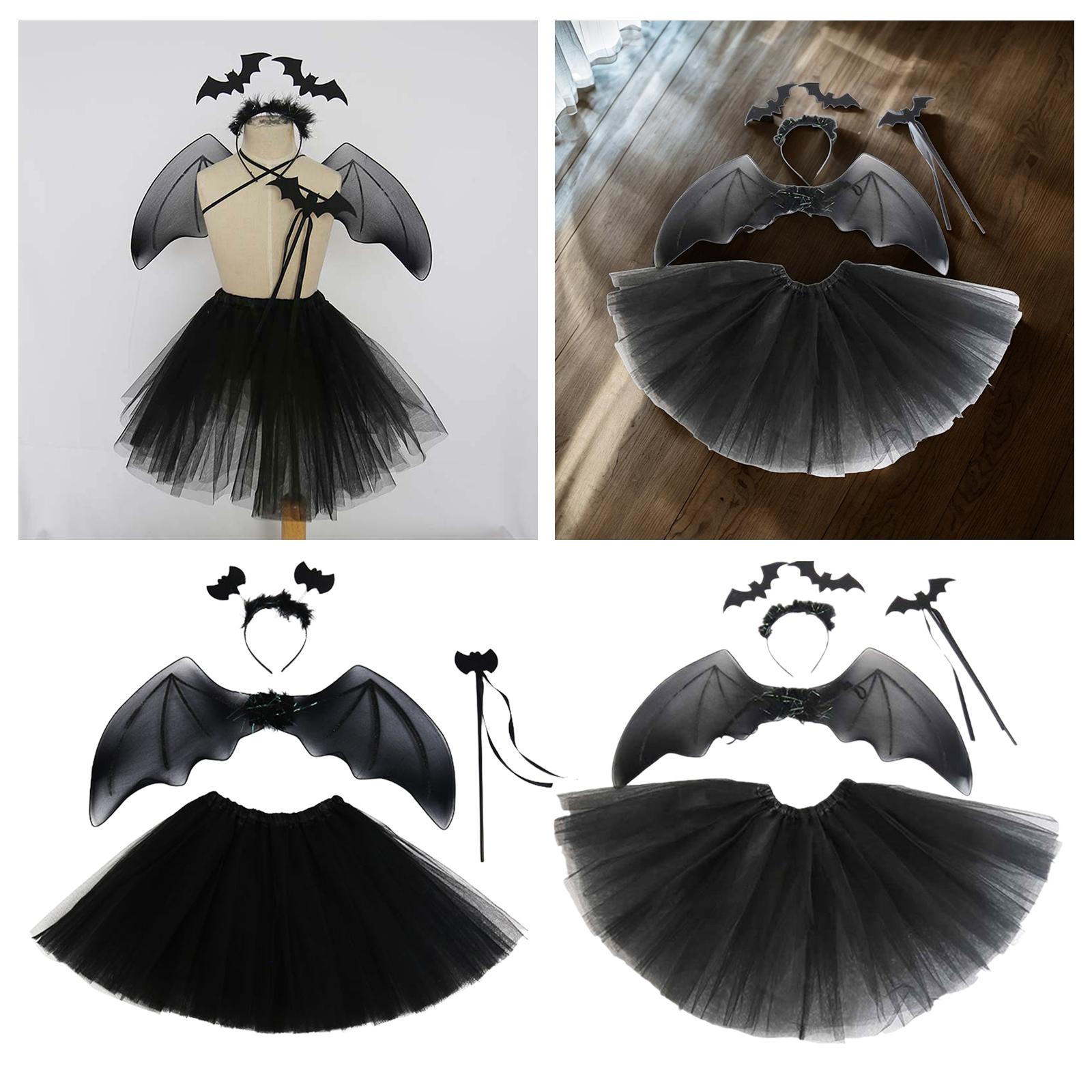 Halloween Bat Costumes Set Hair Band Outfits Hair Hoop Clothes Fancy Dress with Wand for Women Adult Girls Nightclub Masquerade