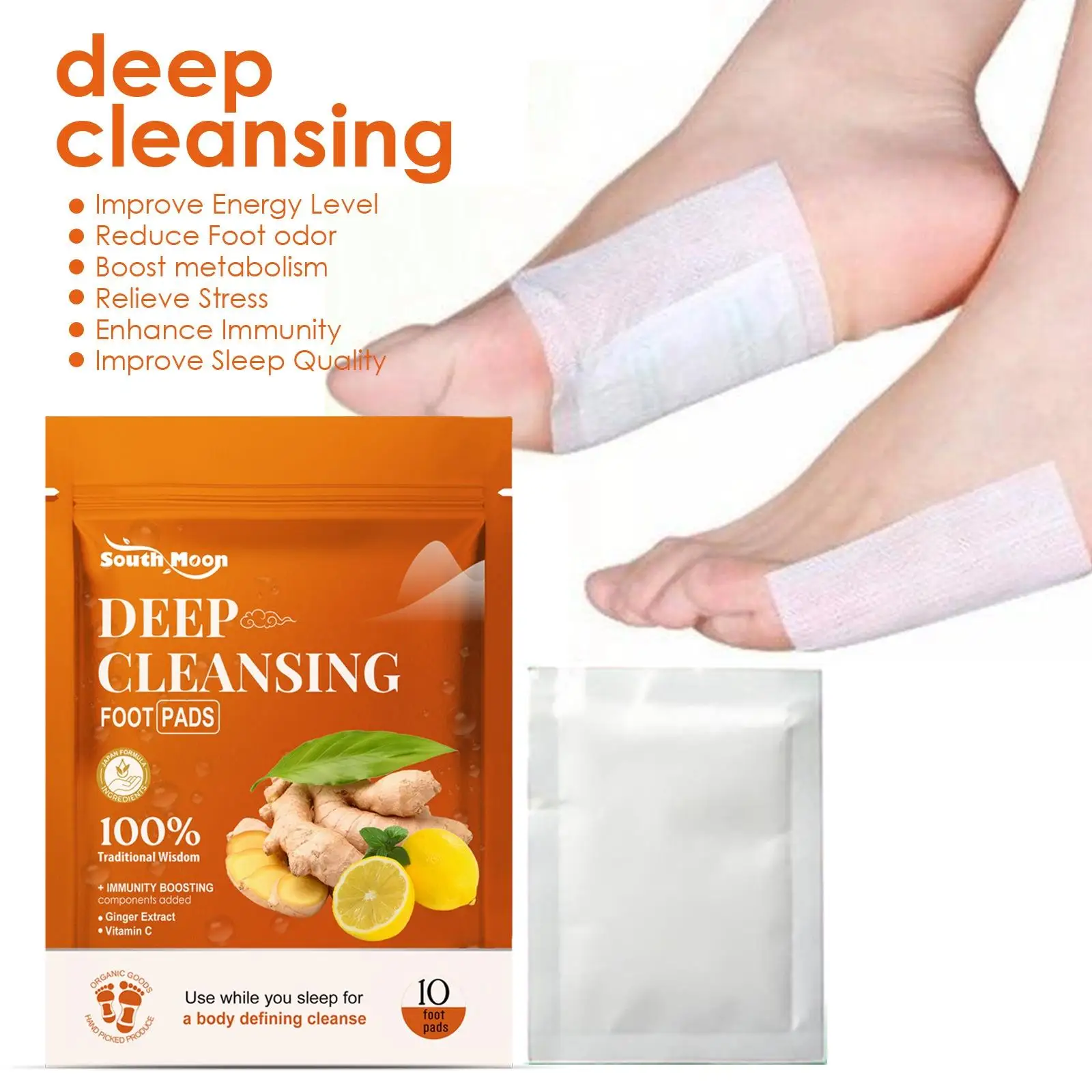 10x Ginger Deep Cleansing Foot Pads Detox Adhesive Foot Patch for Improve Sleep Foot Car Relaxing Everyday Use Easy to Use