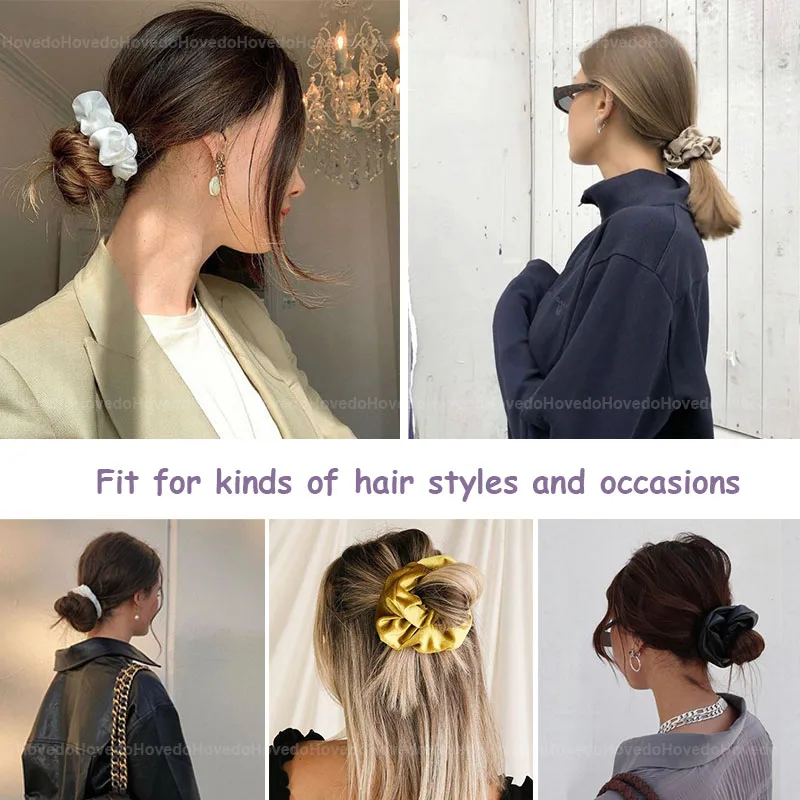 Women Silk Scrunchie Elastic Handmade Satin Hair Band Multicolor Ponytail Holder Solid Color Hair Ties Headband Hair Accessories silver hair clips