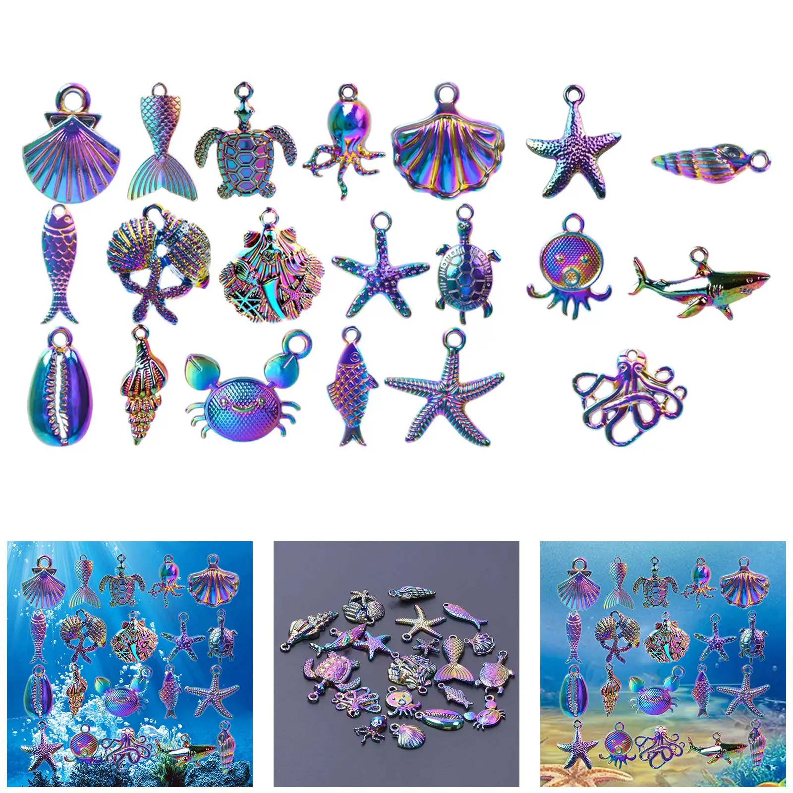 20x Ocean Charms Pendants Ornaments Fish Starfish Shell Mixed DIY Pendants for DIY Jewelry Making Bracelet Decoration Earrings
