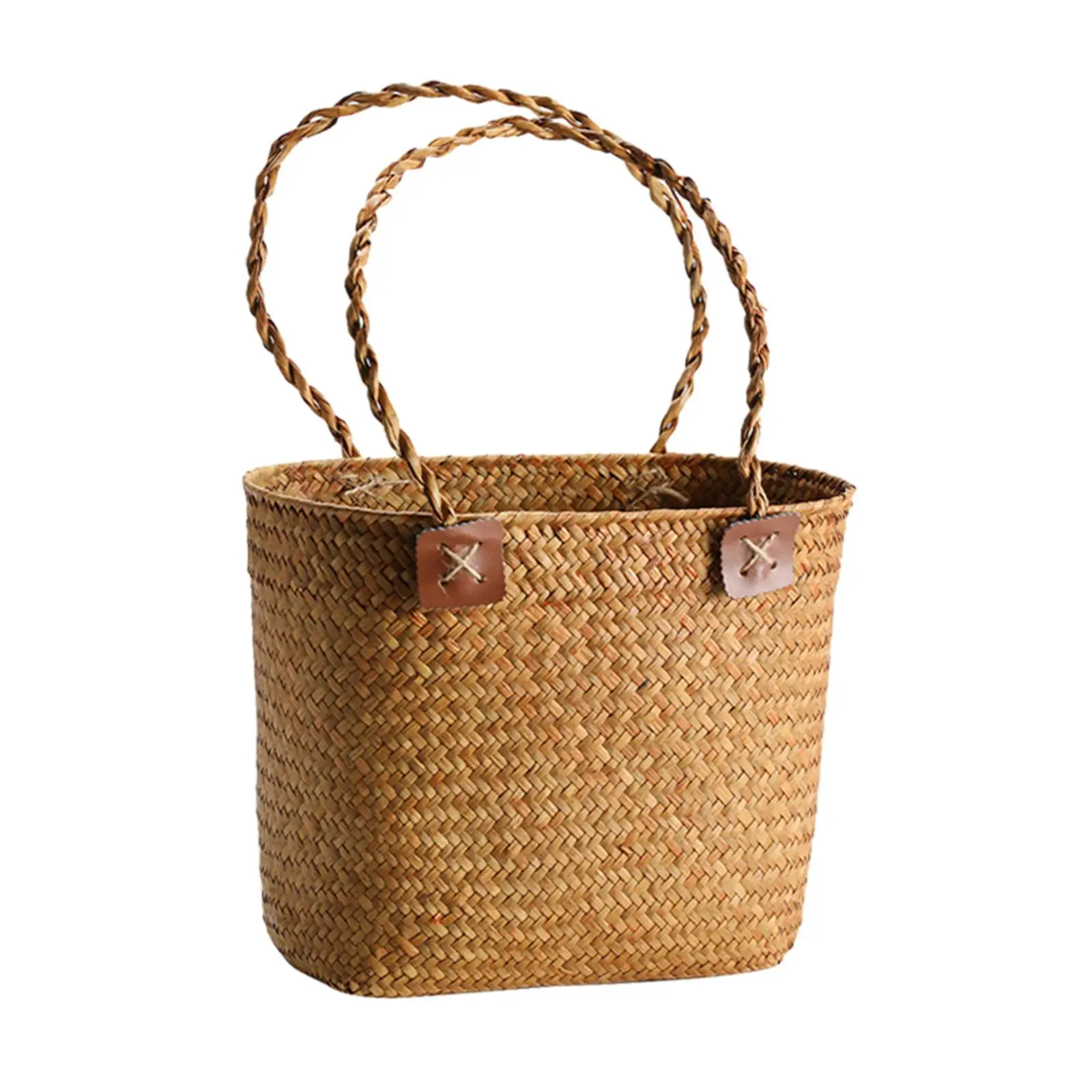 Handwoven Storage Basket, Shopping Grocery Bag Container, Double Handles Lightweight Picnic Basket, Grocery Baskets