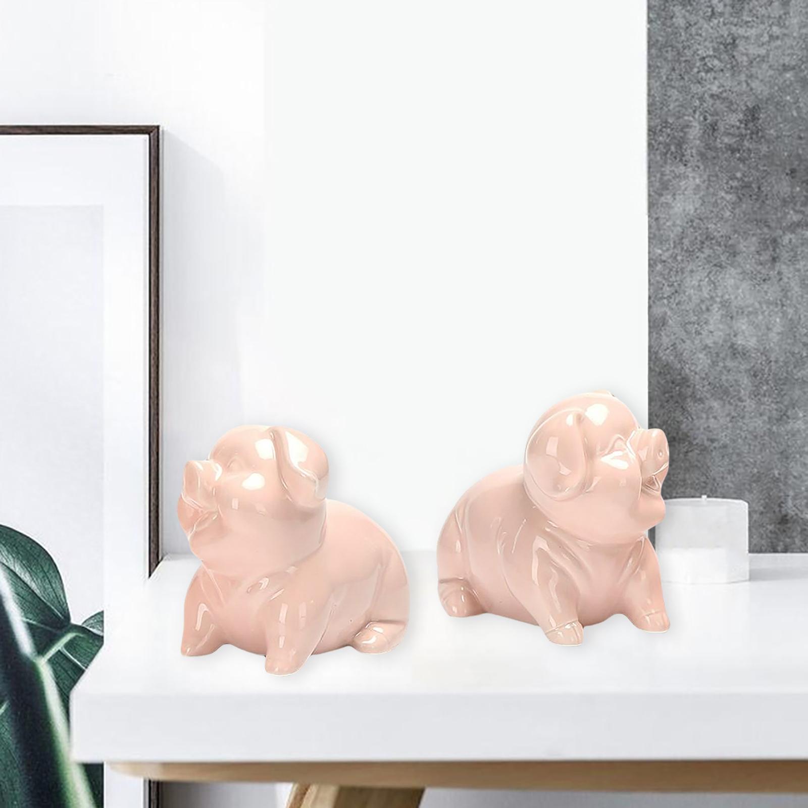 2 Pieces Piggy Figurine Cute Pink Pig Statue for Home Office Desk Decor
