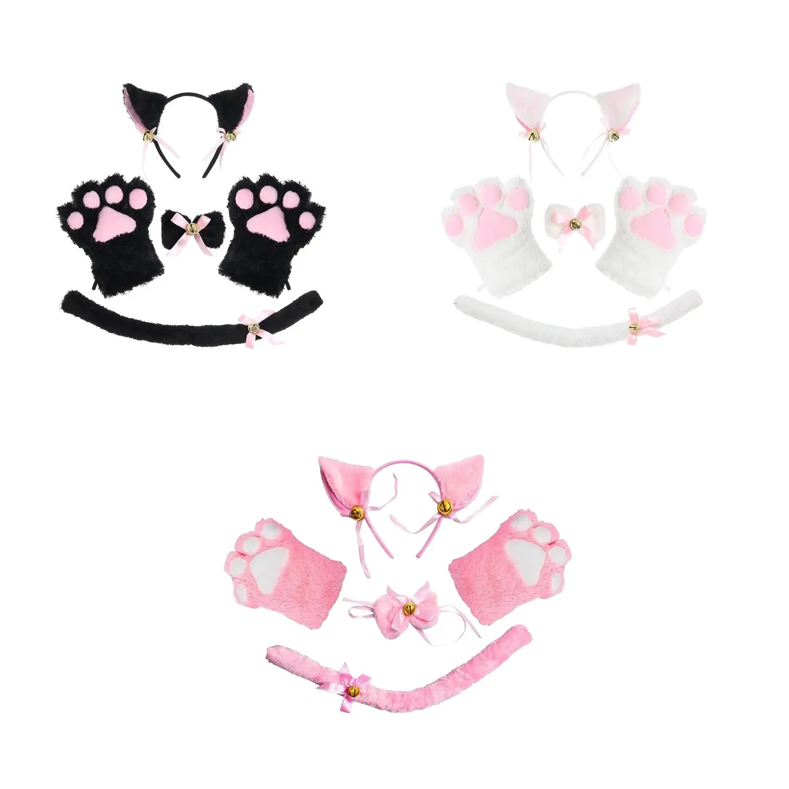 Anime Cat Costume Cosplay Kitten Bow Tie Gloves Toys Accessories Props Headwear for Gifts Dress up Halloween Children Adults