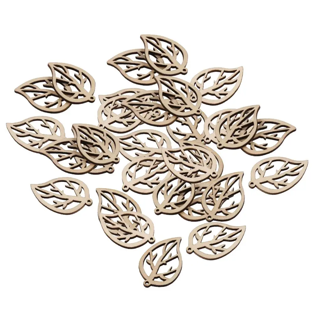 30 Pieces Wooden Leaf Cutout Embellishment for DIY Wedding Decorations Home Ornaments Hanging Tags