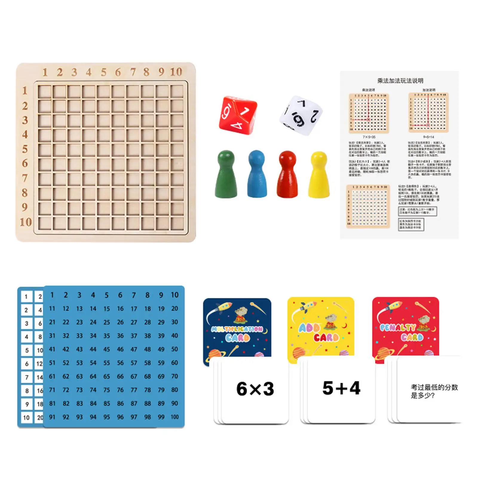 Wooden Math Manipulatives Math Counting Blocks 2 in 1 Math Toys Addition Multiplication Table Chart Educational for Toddlers Boy
