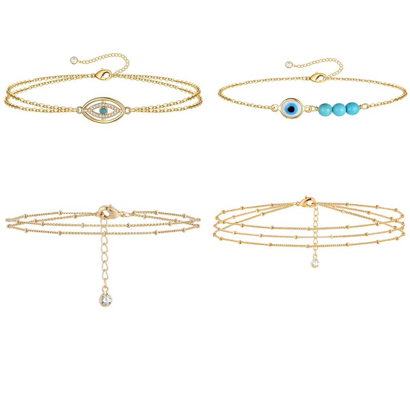 Zierliches Goldarmband für Frauen, 14 Karat vergoldet, böser Blick, Türkis, Charm-Armband, Satellitenkette, Schmuck, süß für Mädchen und Frauen – Detail 1